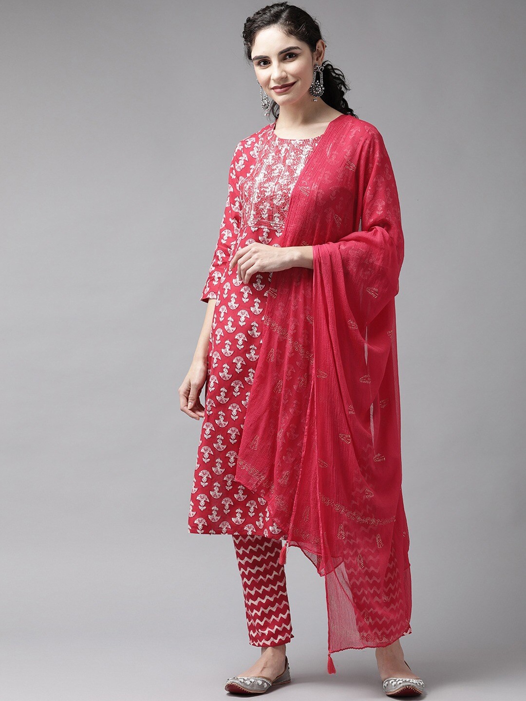 KALINI Women Ethnic Motifs Printed Regular Sequinned Kurta with Trousers & With Dupatta, Pink
KALINI Women Ethnic Motifs Printed Regular Sequinned Kurta with Trousers & With Dupatta, Pink