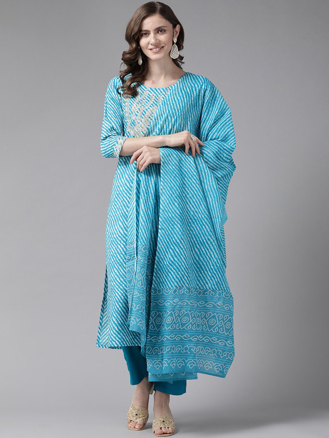 KALINI Women Leheriya Embroidered Regular Thread Work Kurta with Trousers & With Dupatta, Blue
KALINI Women Leheriya Embroidered Regular Thread Work Kurta with Trousers & With Dupatta, Blue