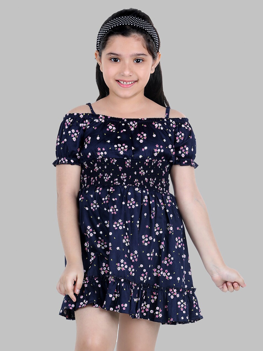 BAESD Girls Floral Printed Cold-Shoulder Sleeves Gathered Pure Cotton Fit & Flare Dress, Navy blue
BAESD Girls Floral Printed Cold-Shoulder Sleeves Gathered Pure Cotton Fit & Flare Dress, Navy blue