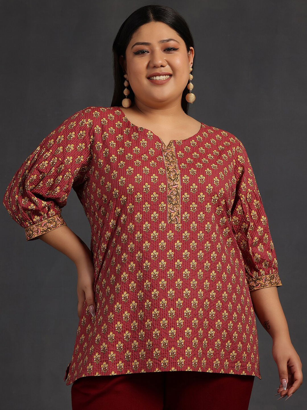 EXTRA LOVE BY LIBAS Plus Size Floral Printed Puff Sleeves Pure Cotton Straight Kurti, Pink
EXTRA LOVE BY LIBAS Plus Size Floral Printed Puff Sleeves Pure Cotton Straight Kurti, Pink