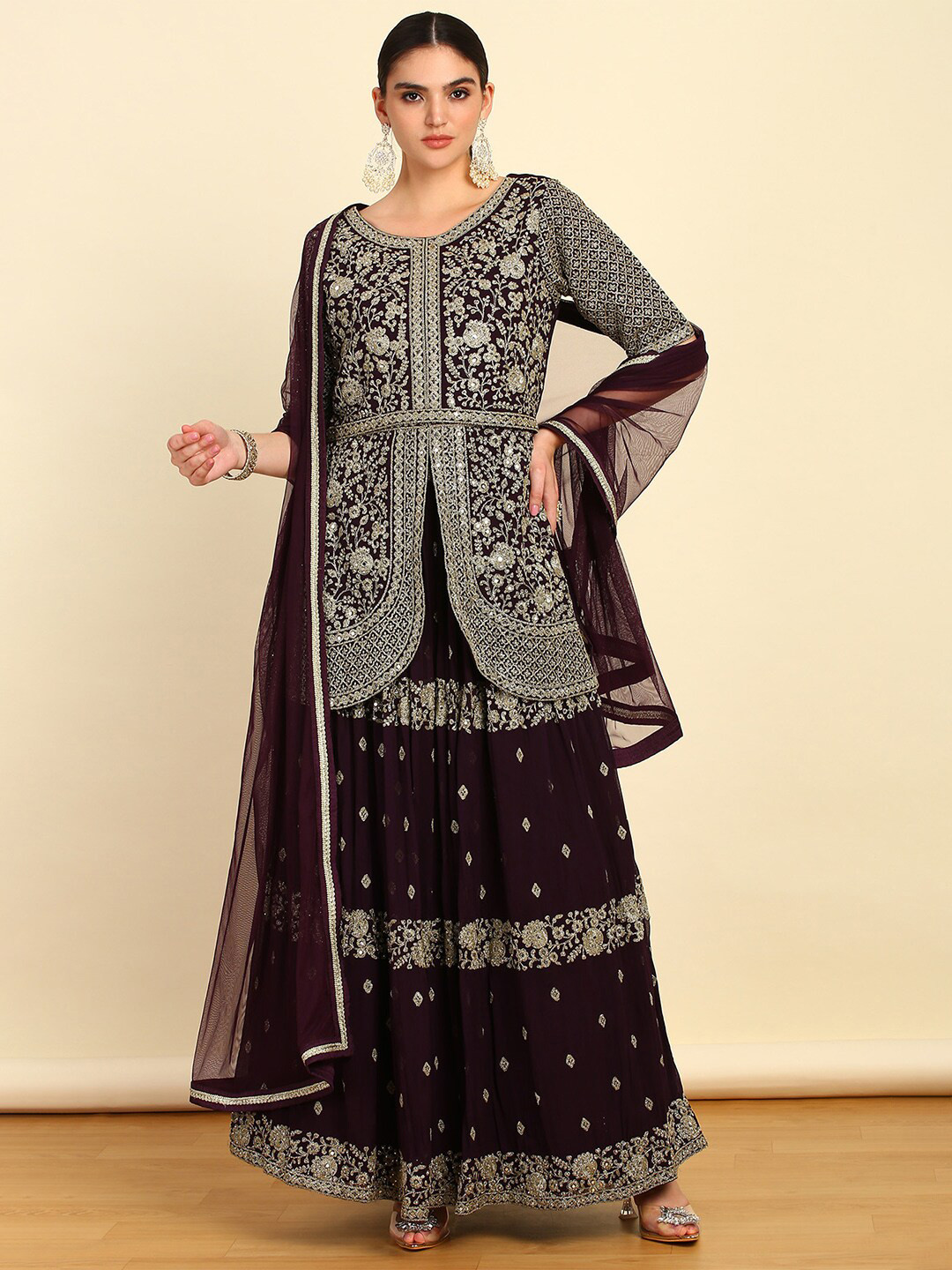 Soch Embroidered Mirror Work Ready to Wear Lehenga & Blouse With Dupatta, Purple
Soch Embroidered Mirror Work Ready to Wear Lehenga & Blouse With Dupatta, Purple