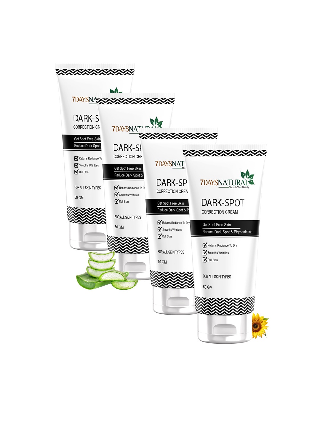 7 DAYS Set of 4 Natural Dark Spot Correction Cream with Aloevera & Sunflower - 50 g each, White
7 DAYS Set of 4 Natural Dark Spot Correction Cream with Aloevera & Sunflower - 50 g each, White