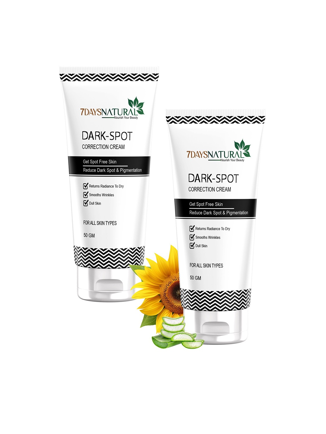 7 DAYS Set of 2 Natural Dark Spot Correction Cream with Aloevera & Sunflower - 50 g each, White
7 DAYS Set of 2 Natural Dark Spot Correction Cream with Aloevera & Sunflower - 50 g each, White