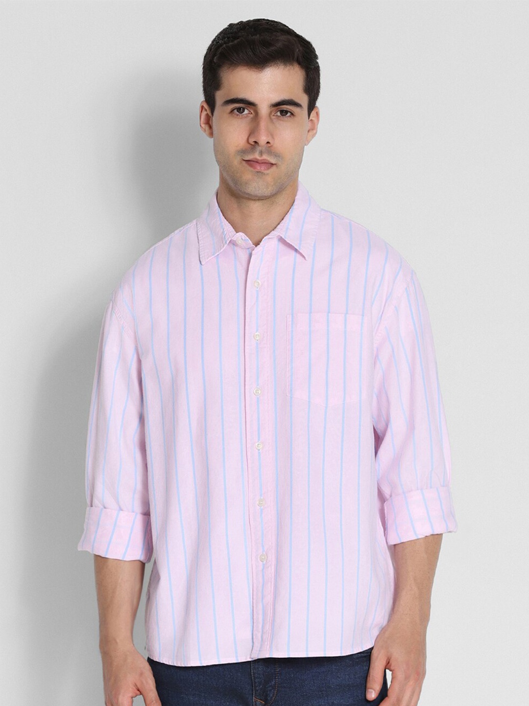 AMERICAN EAGLE OUTFITTERS Striped Oxford Weave Button-Up Oversized Cotton Shirt, Pink
AMERICAN EAGLE OUTFITTERS Striped Oxford Weave Button-Up Oversized Cotton Shirt, Pink