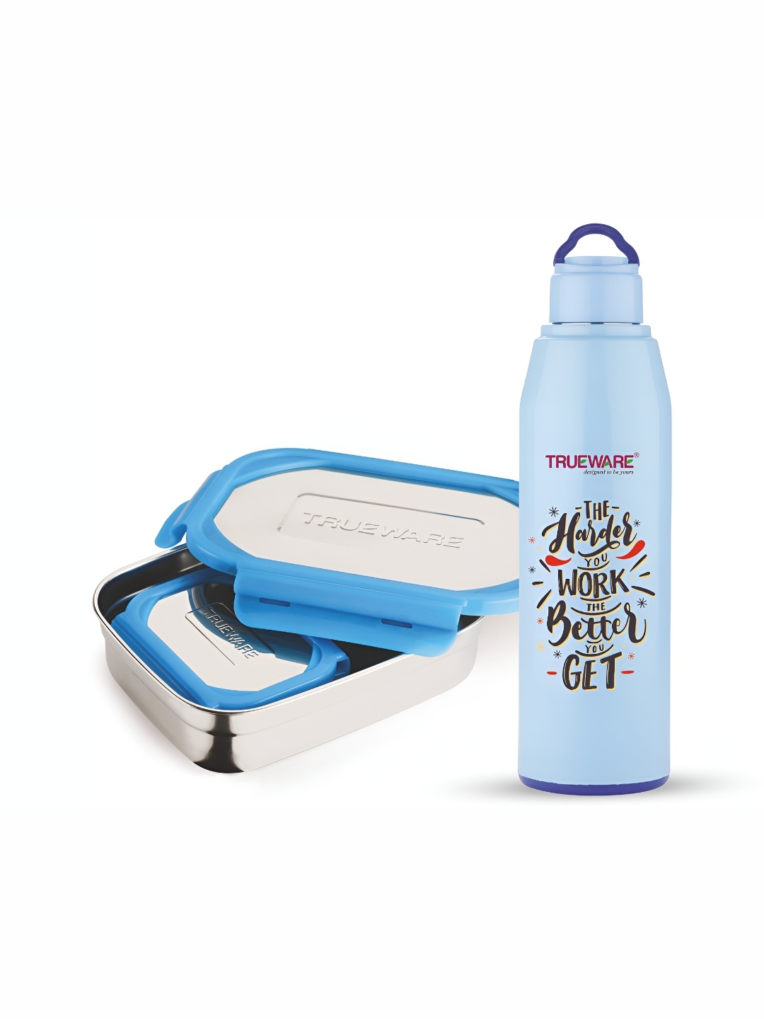 Trueware Blue & Silver toned 2 Pcs Stainless Steel Dishwasher Safe Lunch Box with Bottle
Trueware Blue & Silver toned 2 Pcs Stainless Steel Dishwasher Safe Lunch Box with Bottle