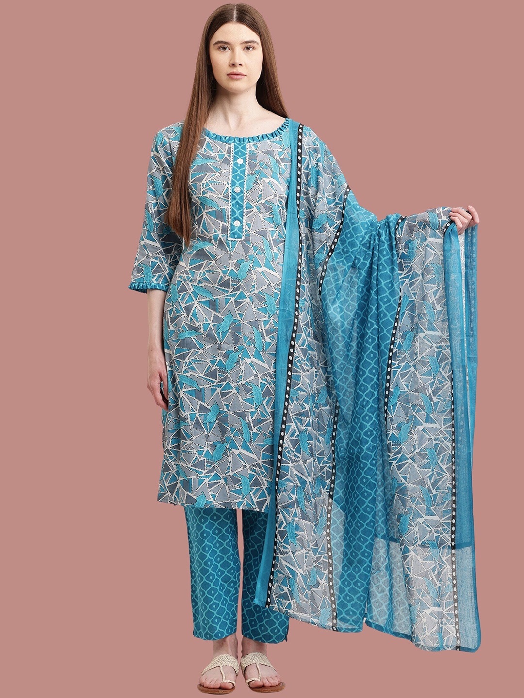 MAGMINA Floral Printed Round Neck Pure Cotton Straight Kurta with Trousers & Dupatta, Blue
MAGMINA Floral Printed Round Neck Pure Cotton Straight Kurta with Trousers & Dupatta, Blue