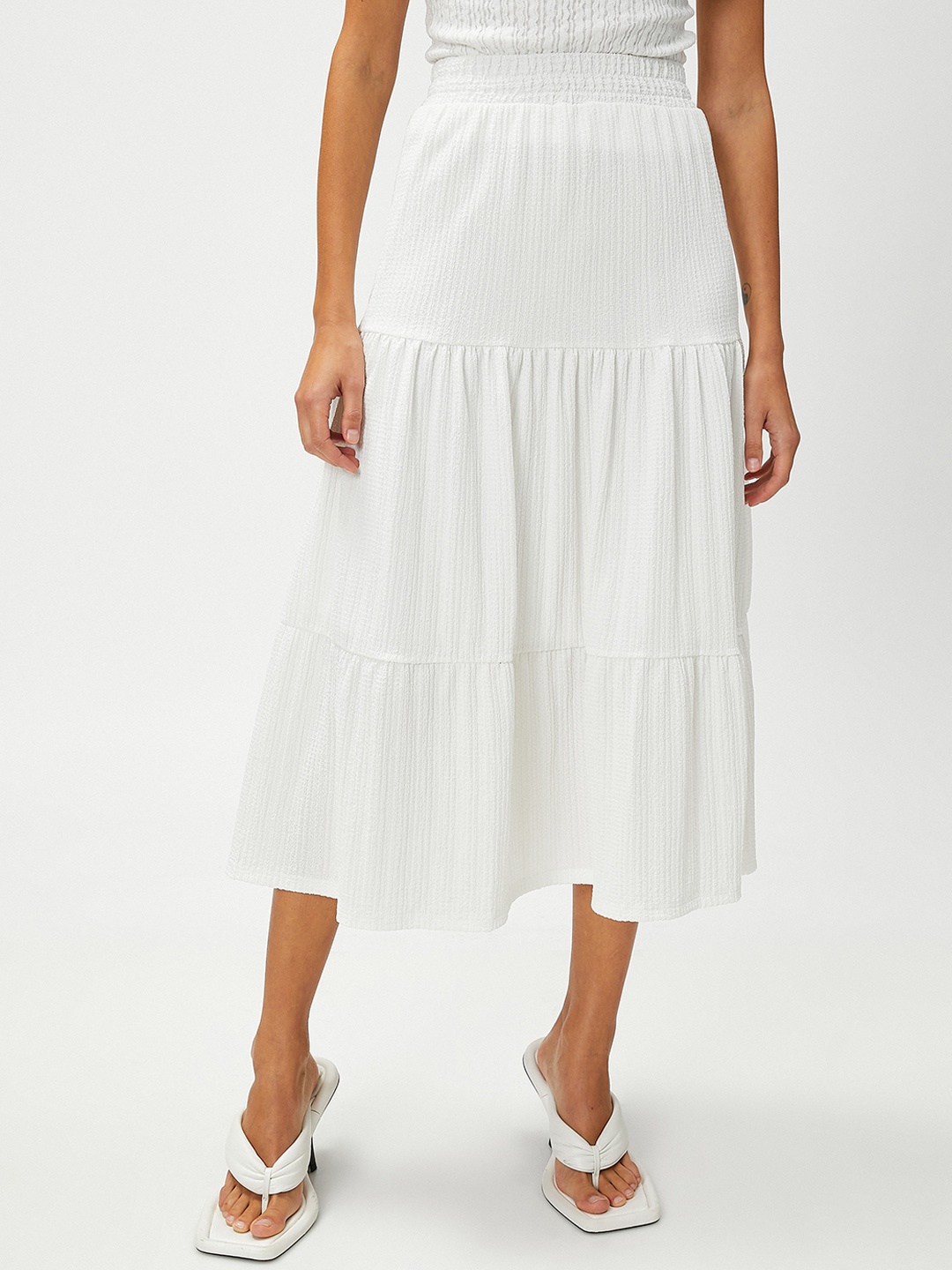 Koton Cotton Mid-Rise Midi Skirts, White