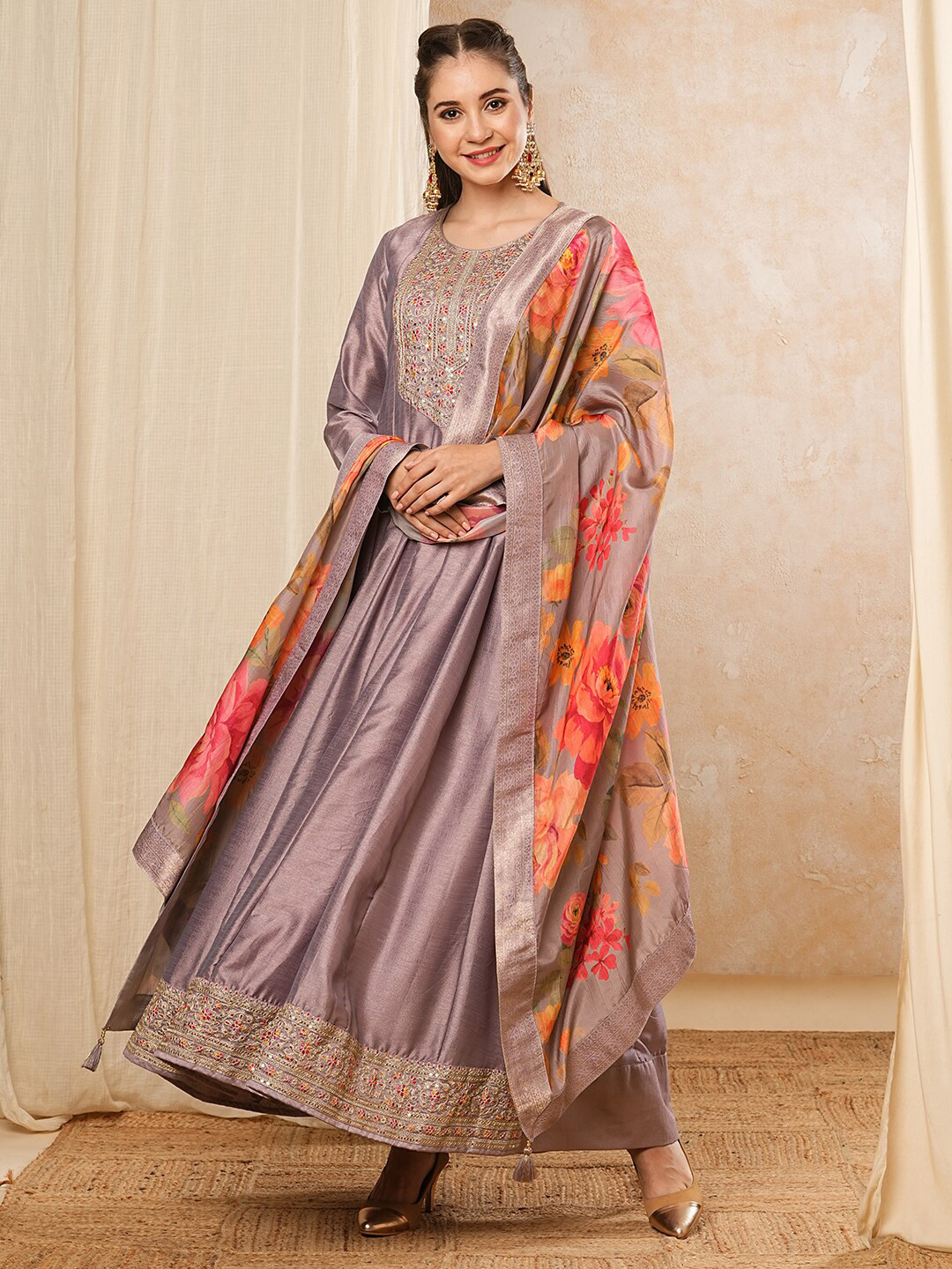 FASHOR Floral Embroidered Round Neck Sequinned Crepe Maxi Ethnic Dress With Floral Dupatta, Purple
FASHOR Floral Embroidered Round Neck Sequinned Crepe Maxi Ethnic Dress With Floral Dupatta, Purple