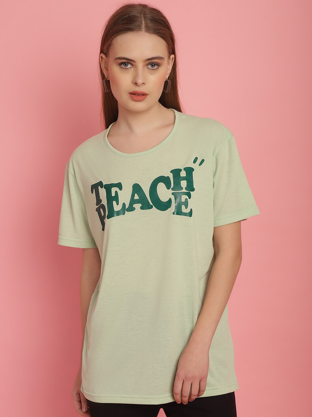 MACK JONNEY Women Typography Printed Drop-Shoulder Sleeves Oversized Cotton T-shirt, Green
MACK JONNEY Women Typography Printed Drop-Shoulder Sleeves Oversized Cotton T-shirt, Green