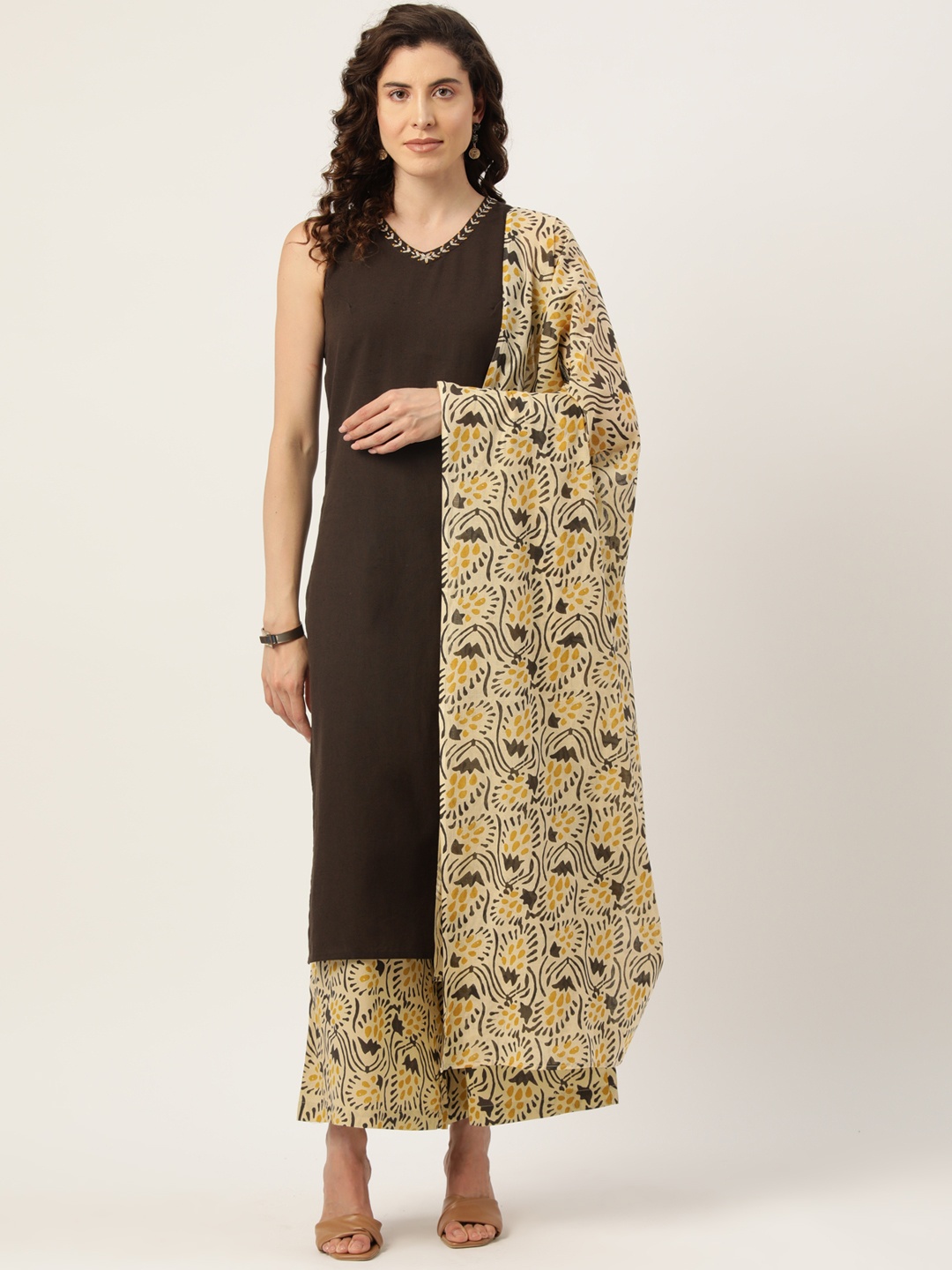 MISRI Women Regular Thread Work Pure Cotton Kurta with Palazzos & With Dupatta, Brown
MISRI Women Regular Thread Work Pure Cotton Kurta with Palazzos & With Dupatta, Brown