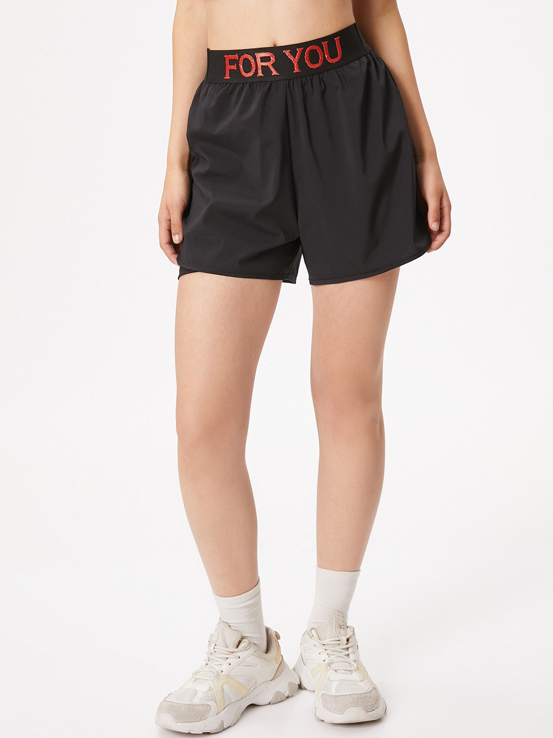 Koton Women Mid Rise Shorts, Black