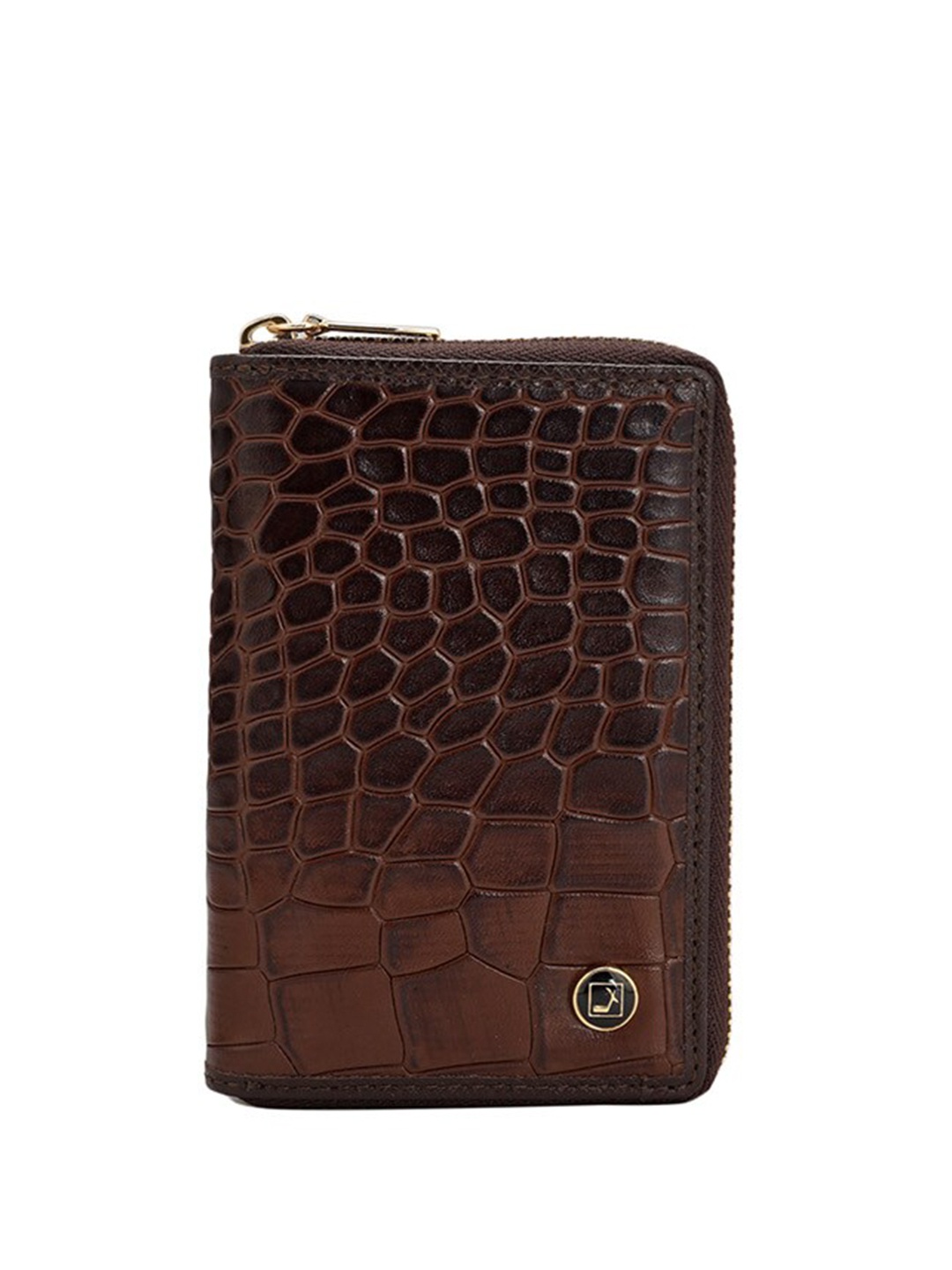 Da Milano Unisex Textured Leather Zip Around Wallet, Brown