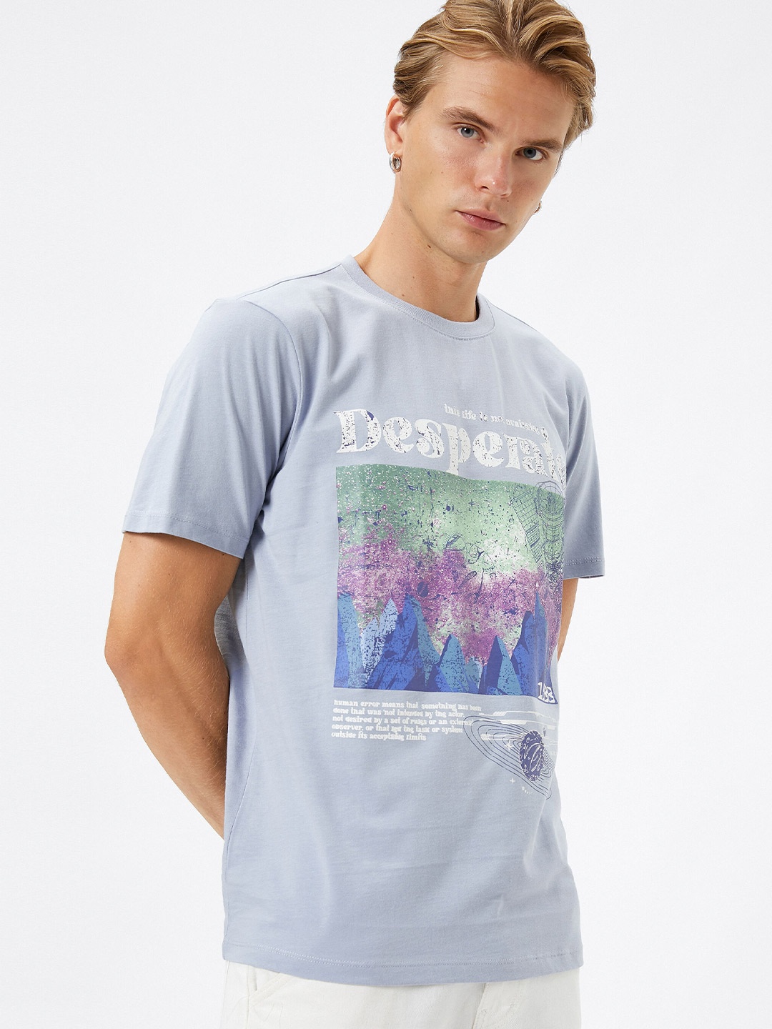 Koton Graphic Printed Regular Fit Cotton T-shirt, Purple