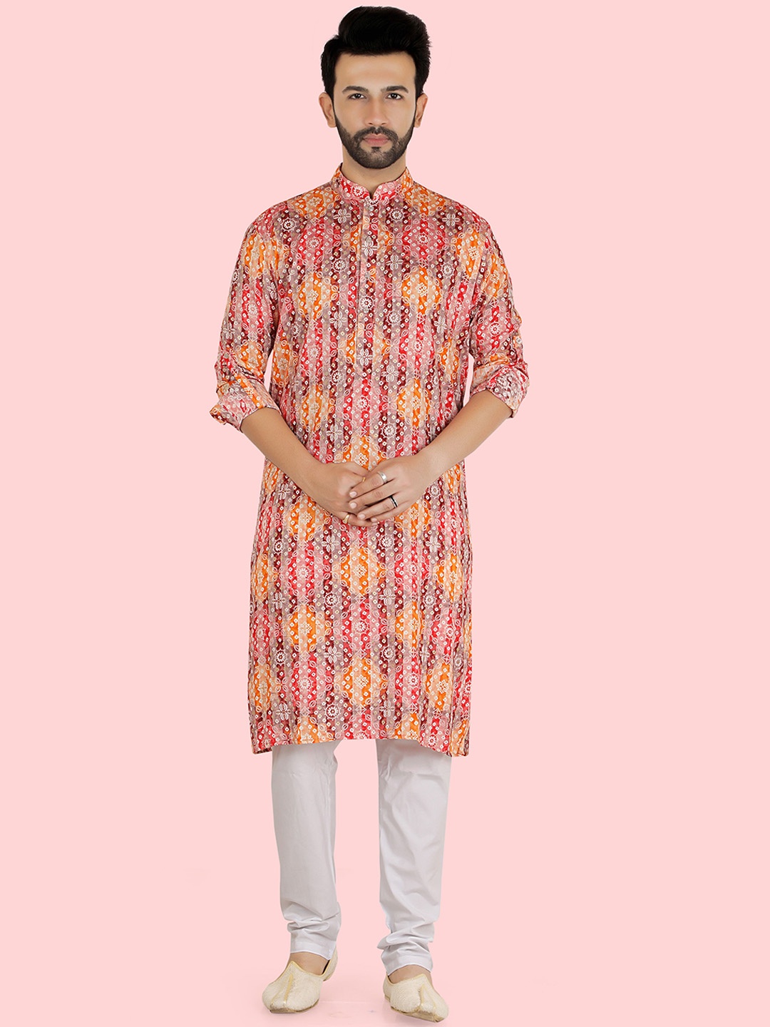 Ethniks Neu-Ron Bandhani Printed Mandarin Collar Long Sleeves Cotton Kurta with Pyjamas, Red
Ethniks Neu-Ron Bandhani Printed Mandarin Collar Long Sleeves Cotton Kurta with Pyjamas, Red