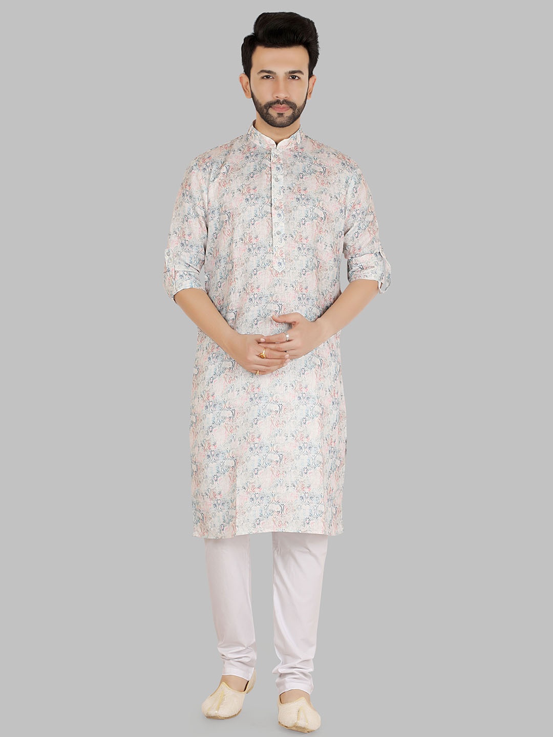 Ethniks Neu-Ron Floral Printed Mandarin Collar Long Sleeves Pure Cotton Kurta with Pyjamas, Blue
Ethniks Neu-Ron Floral Printed Mandarin Collar Long Sleeves Pure Cotton Kurta with Pyjamas, Blue