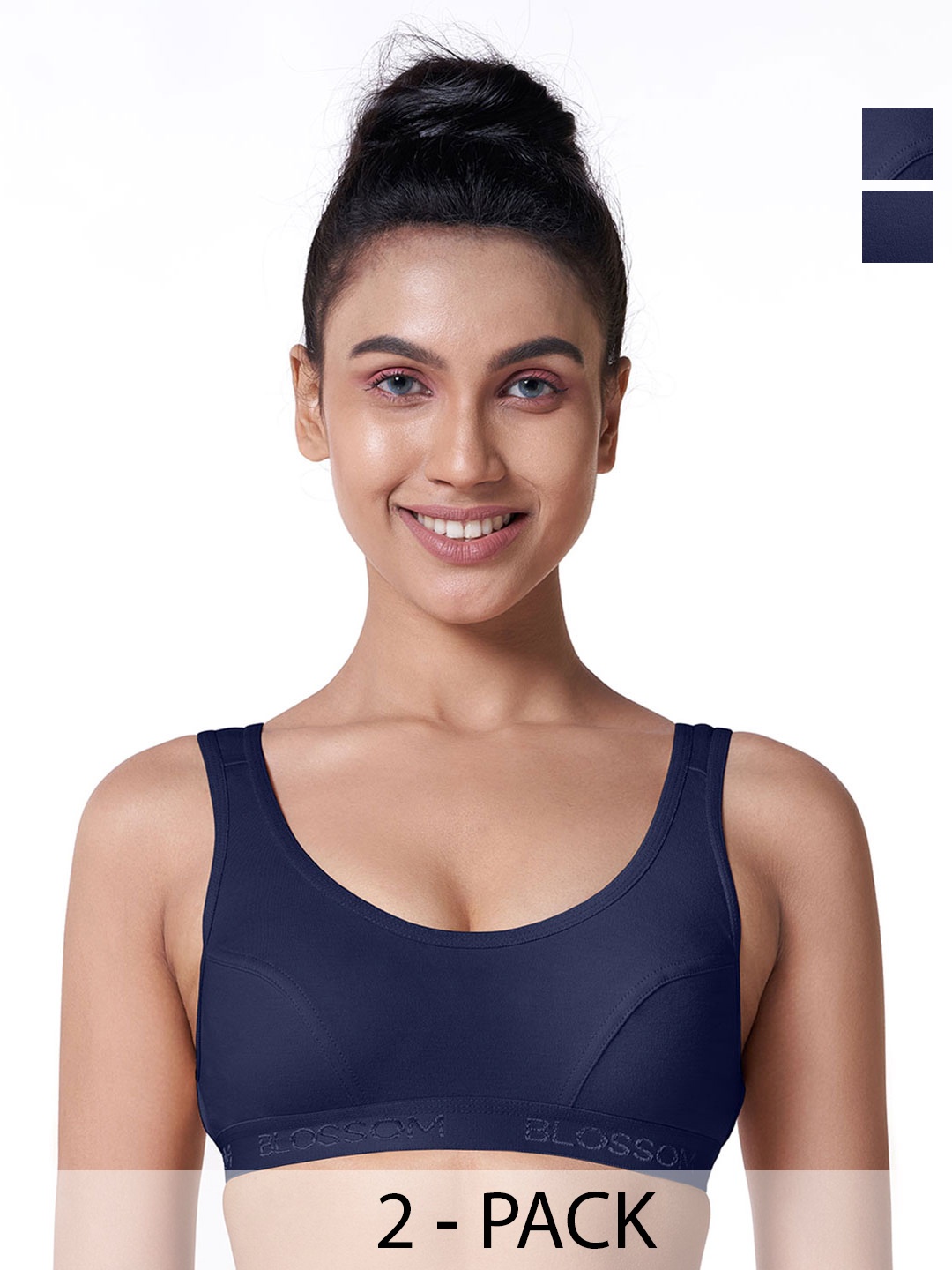 BLOSSOM Pack Of 2 Low Impact Single Layered Knitted Dry Fit Cotton Slip On Sports Bra, Navy blue
BLOSSOM Pack Of 2 Low Impact Single Layered Knitted Dry Fit Cotton Slip On Sports Bra, Navy blue