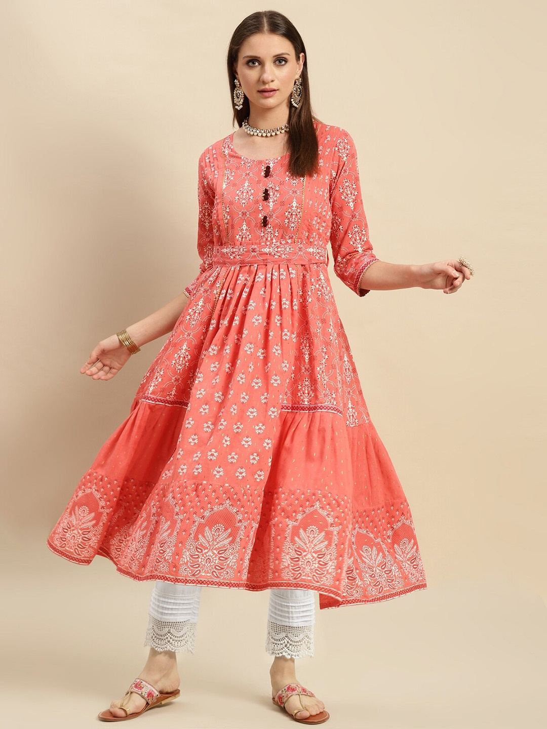 Rangita Ethnic Motifs Printed Round Neck Gotta Patti Pure Cotton Kurta with Trousers, Coral
Rangita Ethnic Motifs Printed Round Neck Gotta Patti Pure Cotton Kurta with Trousers, Coral