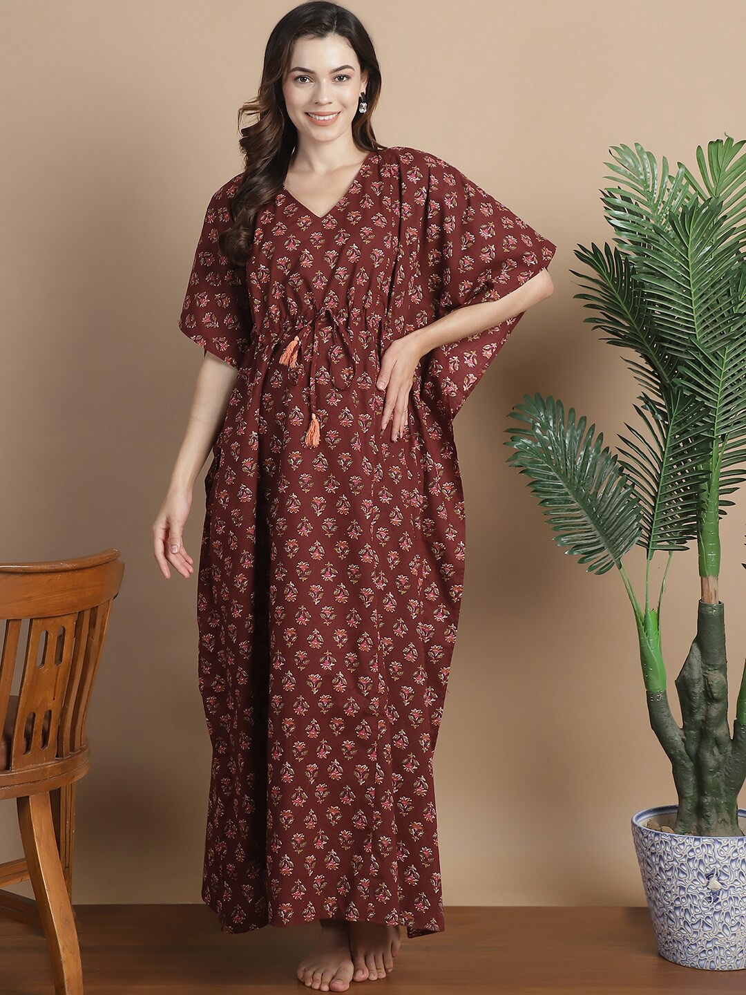 Secret Wish Floral Printed V-Neck Pure Cotton Maternity Kaftan Nightdress, Brown
Secret Wish Floral Printed V-Neck Pure Cotton Maternity Kaftan Nightdress, Brown