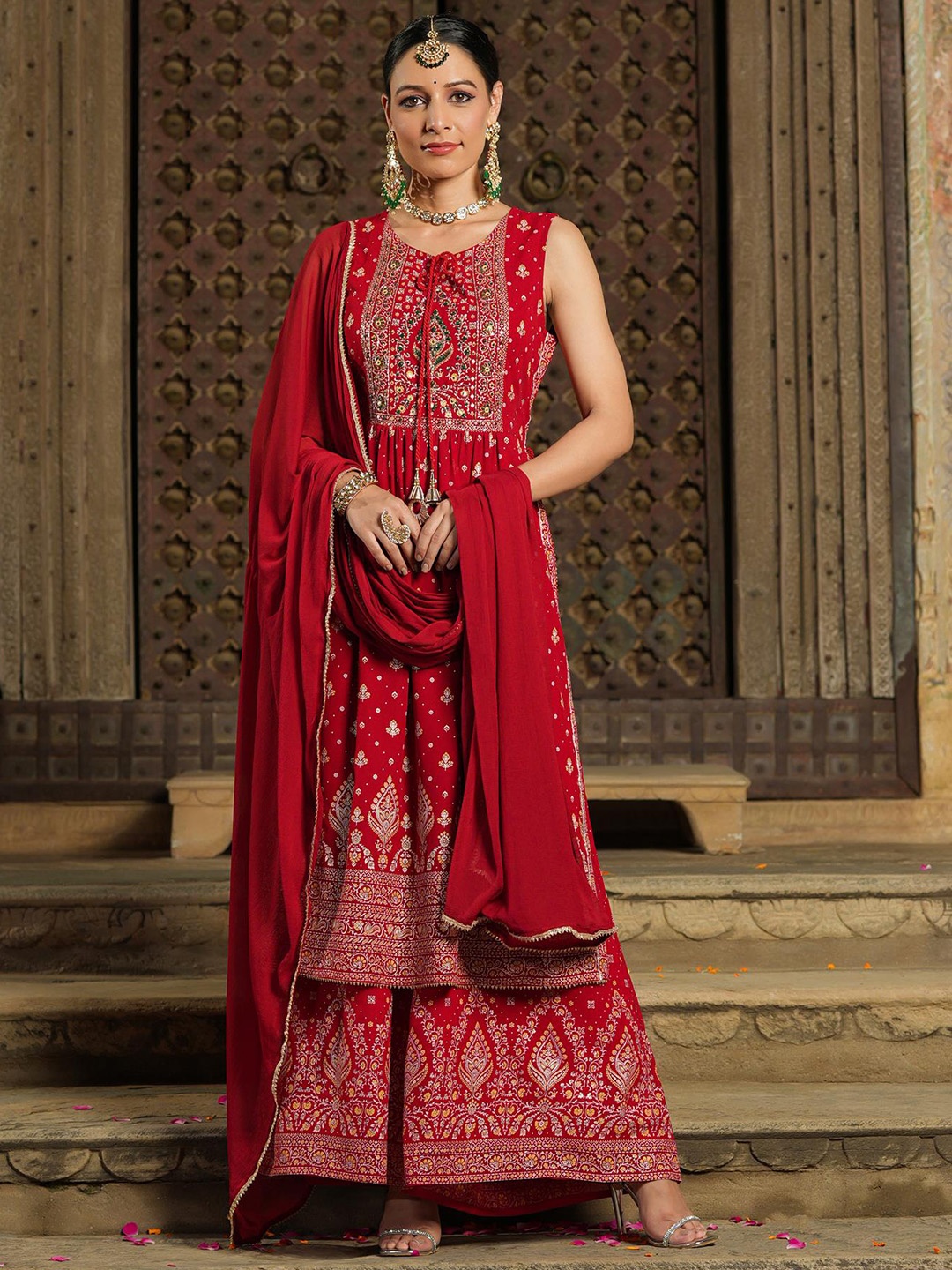 SCAKHI Ethnic Motifs Embroidered Empire Gotta Patti Kurta with Palazzos & With Dupatta, Red
SCAKHI Ethnic Motifs Embroidered Empire Gotta Patti Kurta with Palazzos & With Dupatta, Red