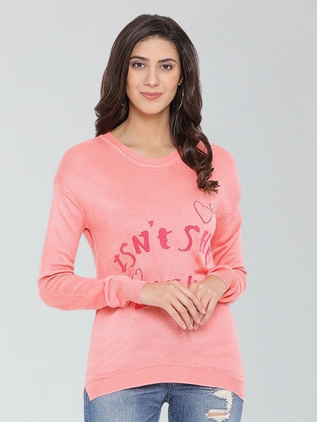 Moda Elementi Typography Printed Round Neck Long Sleeves Woollen Pullover Sweater, Pink
Moda Elementi Typography Printed Round Neck Long Sleeves Woollen Pullover Sweater, Pink