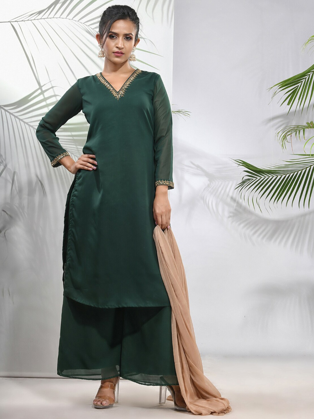 Charukriti Embroidered Neck Regular Straight Kurta With Palazzos & Dupatta, Green
Charukriti Embroidered Neck Regular Straight Kurta With Palazzos & Dupatta, Green