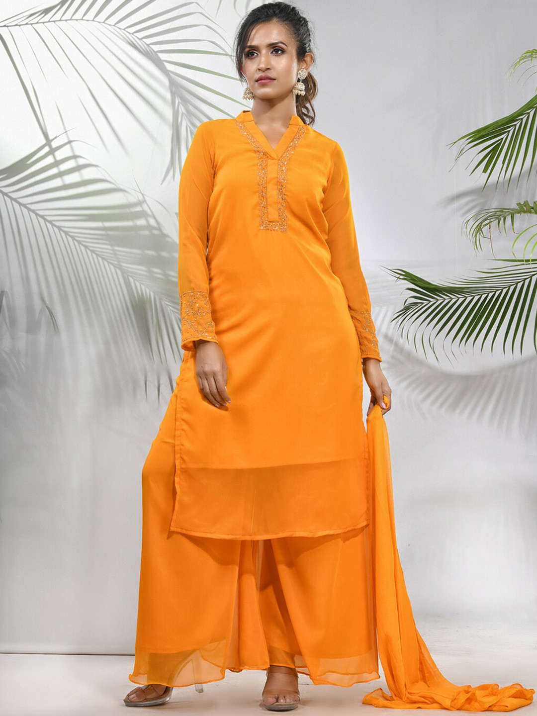 Charukriti Yoke Design Beads And Stones Embellished Straight Kurta With Palazzos & Dupatta, Yellow
Charukriti Yoke Design Beads And Stones Embellished Straight Kurta With Palazzos & Dupatta, Yellow
