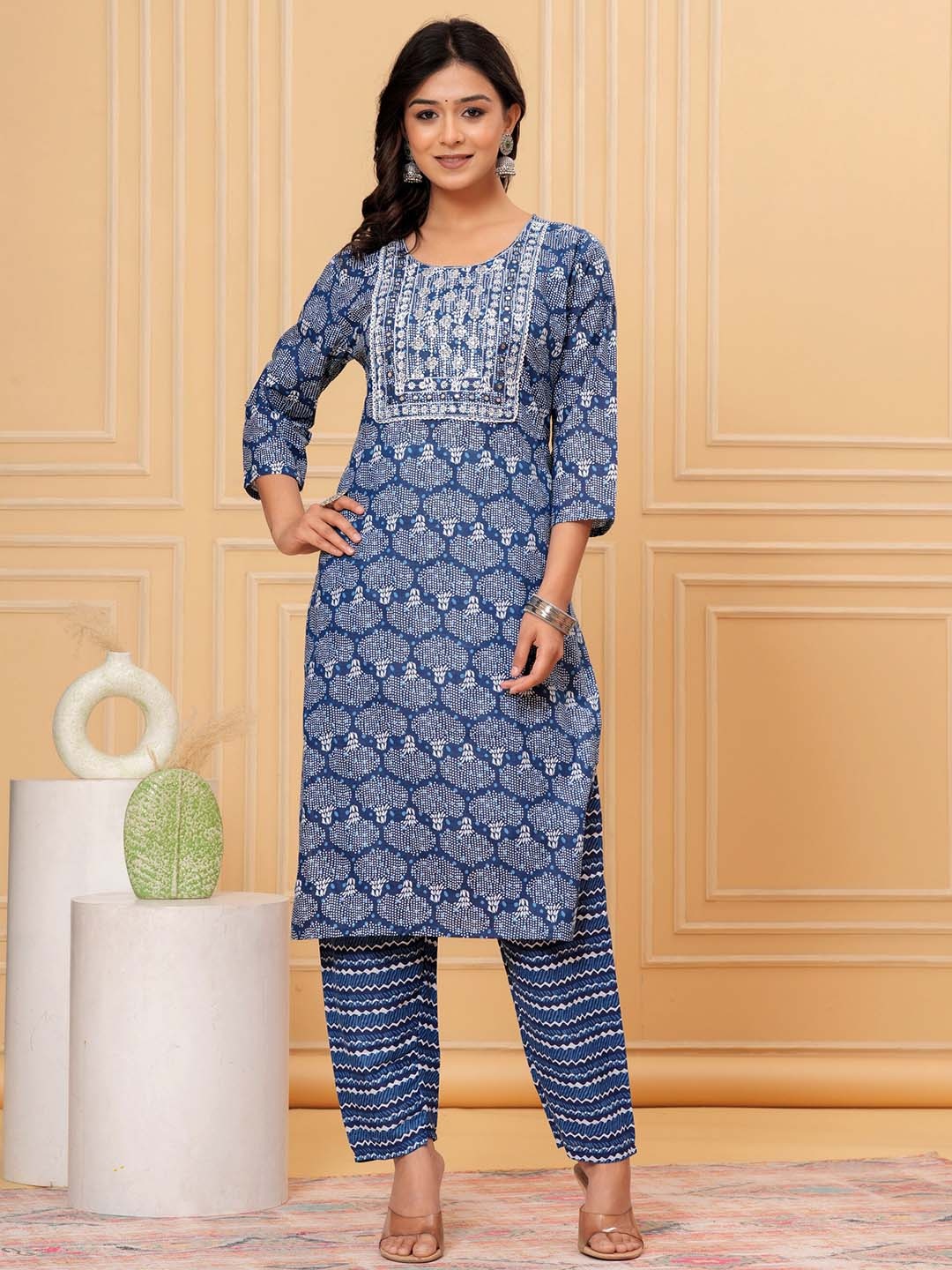 JVSP FASHION Ethnic Motifs Embroidered Thread Work Pure Cotton Straight Kurta with Trouser, Blue
JVSP FASHION Ethnic Motifs Embroidered Thread Work Pure Cotton Straight Kurta with Trouser, Blue