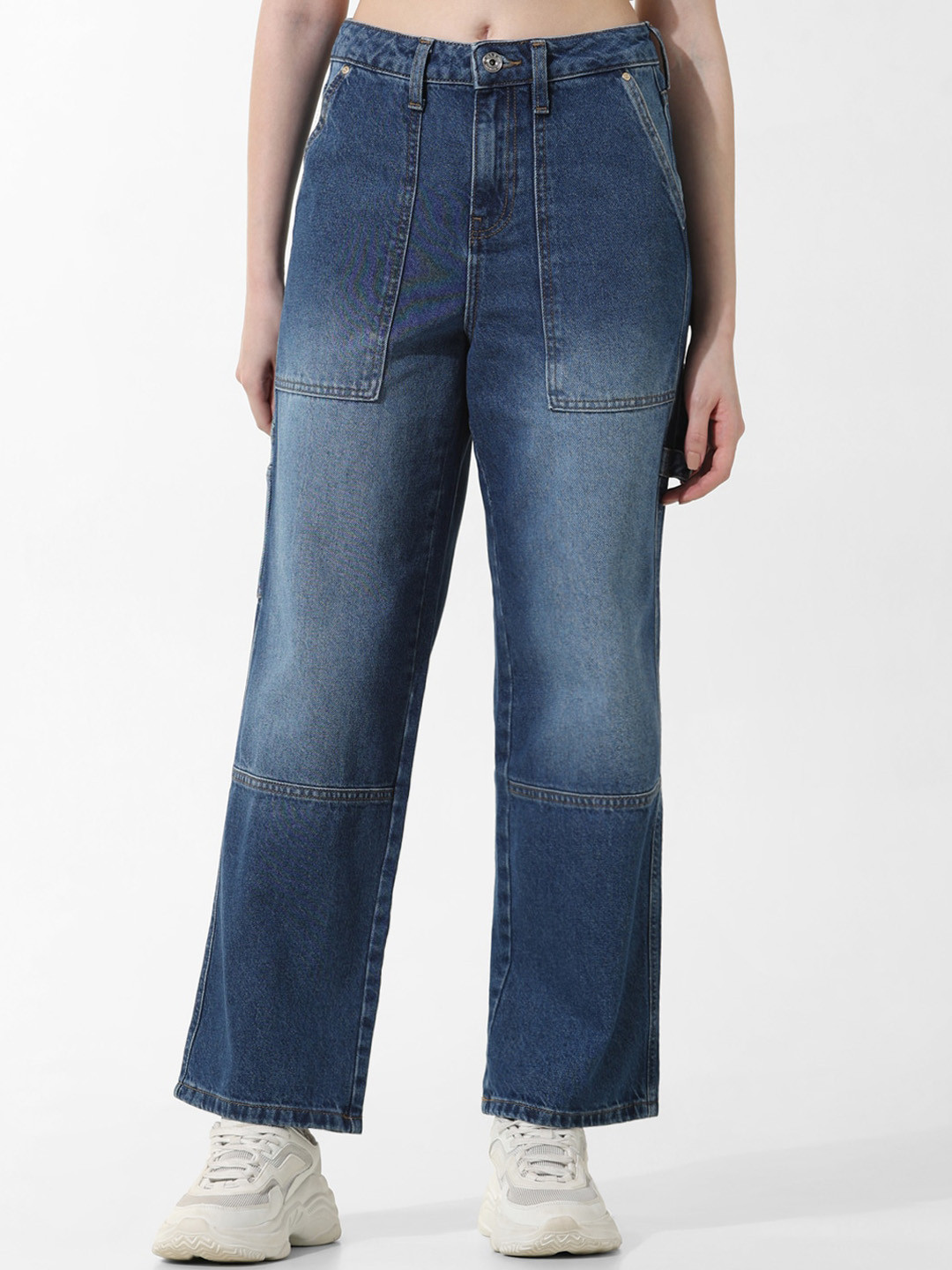 ONLY Women High Rise Cargo Carpenter Jeans, Blue 
ONLY Women High Rise Cargo Carpenter Jeans, Blue