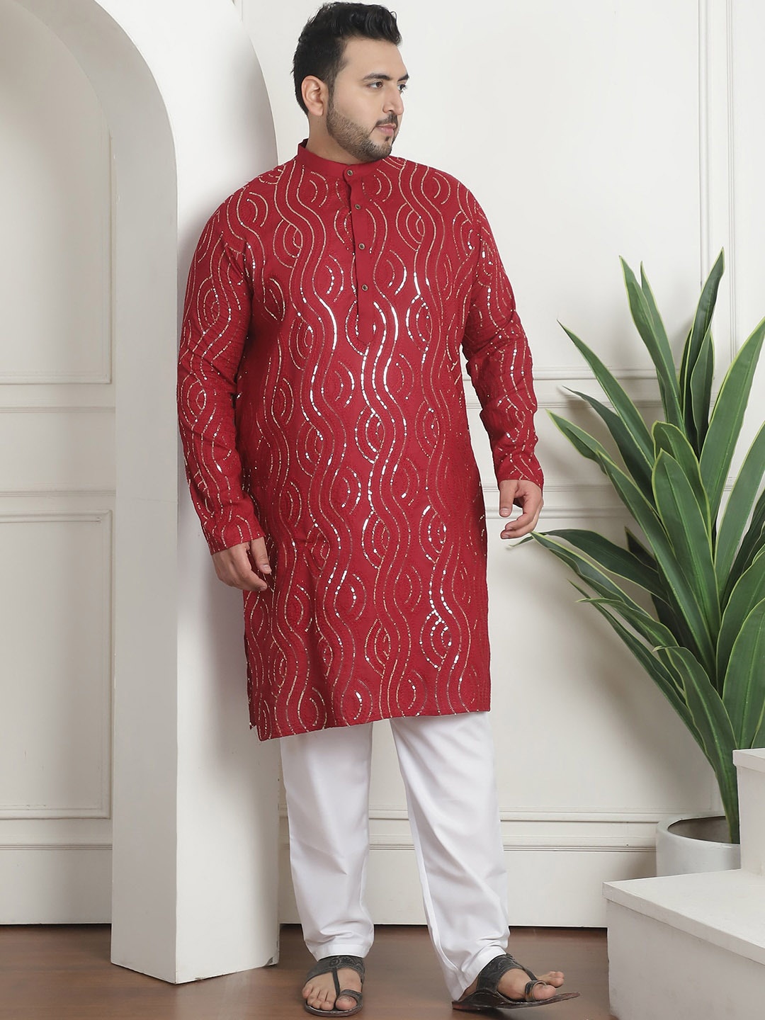 SOJANYA PLUS Plus Size Embroidered Sequinned Pure Cotton Straight Kurta With Churidar, Maroon
SOJANYA PLUS Plus Size Embroidered Sequinned Pure Cotton Straight Kurta With Churidar, Maroon