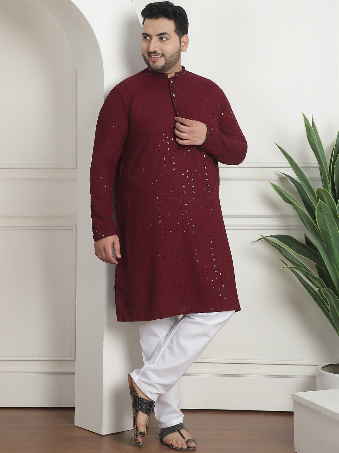 SOJANYA PLUS Plus Size Embroidered Mirror Work Pure Cotton Straight Kurta With Churidar, Burgundy
SOJANYA PLUS Plus Size Embroidered Mirror Work Pure Cotton Straight Kurta With Churidar, Burgundy