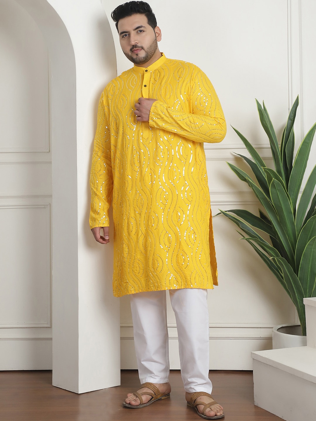 SOJANYA PLUS Men Embroidered Regular Sequinned Pure Cotton Kurta with Pyjamas, Mustard
SOJANYA PLUS Men Embroidered Regular Sequinned Pure Cotton Kurta with Pyjamas, Mustard