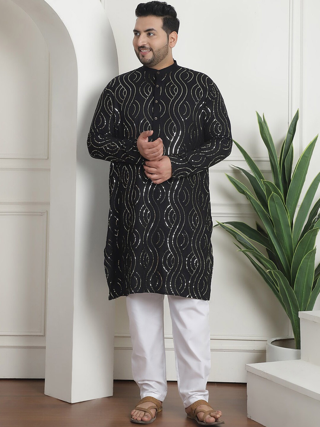 SOJANYA PLUS Plus Size Embroidered Sequinned Pure Cotton Straight Kurta With Churidar, Black
SOJANYA PLUS Plus Size Embroidered Sequinned Pure Cotton Straight Kurta With Churidar, Black