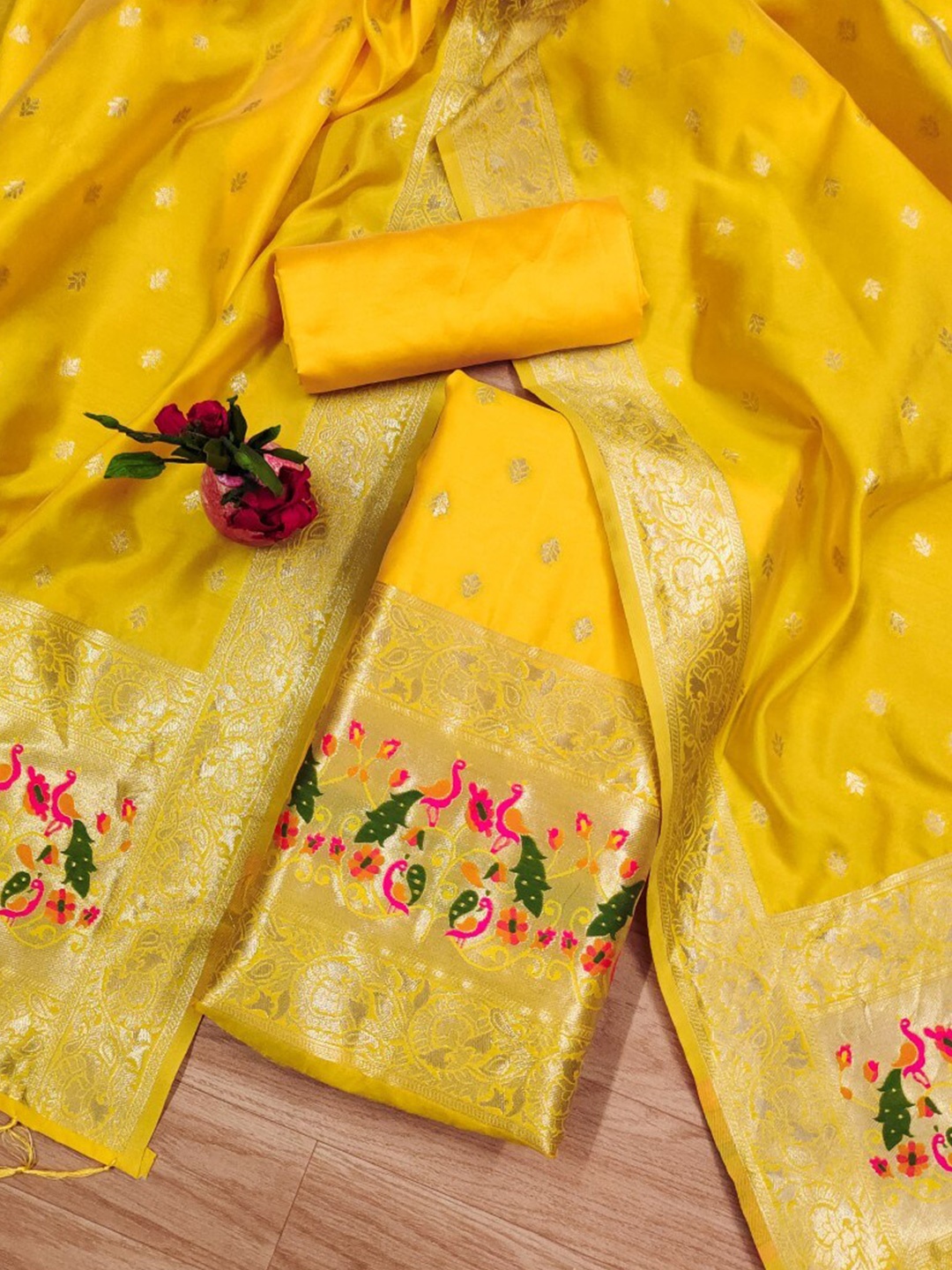 KALINI Floral Woven Design Zari Art Silk Unstitched Dress Material, Yellow
KALINI Floral Woven Design Zari Art Silk Unstitched Dress Material, Yellow