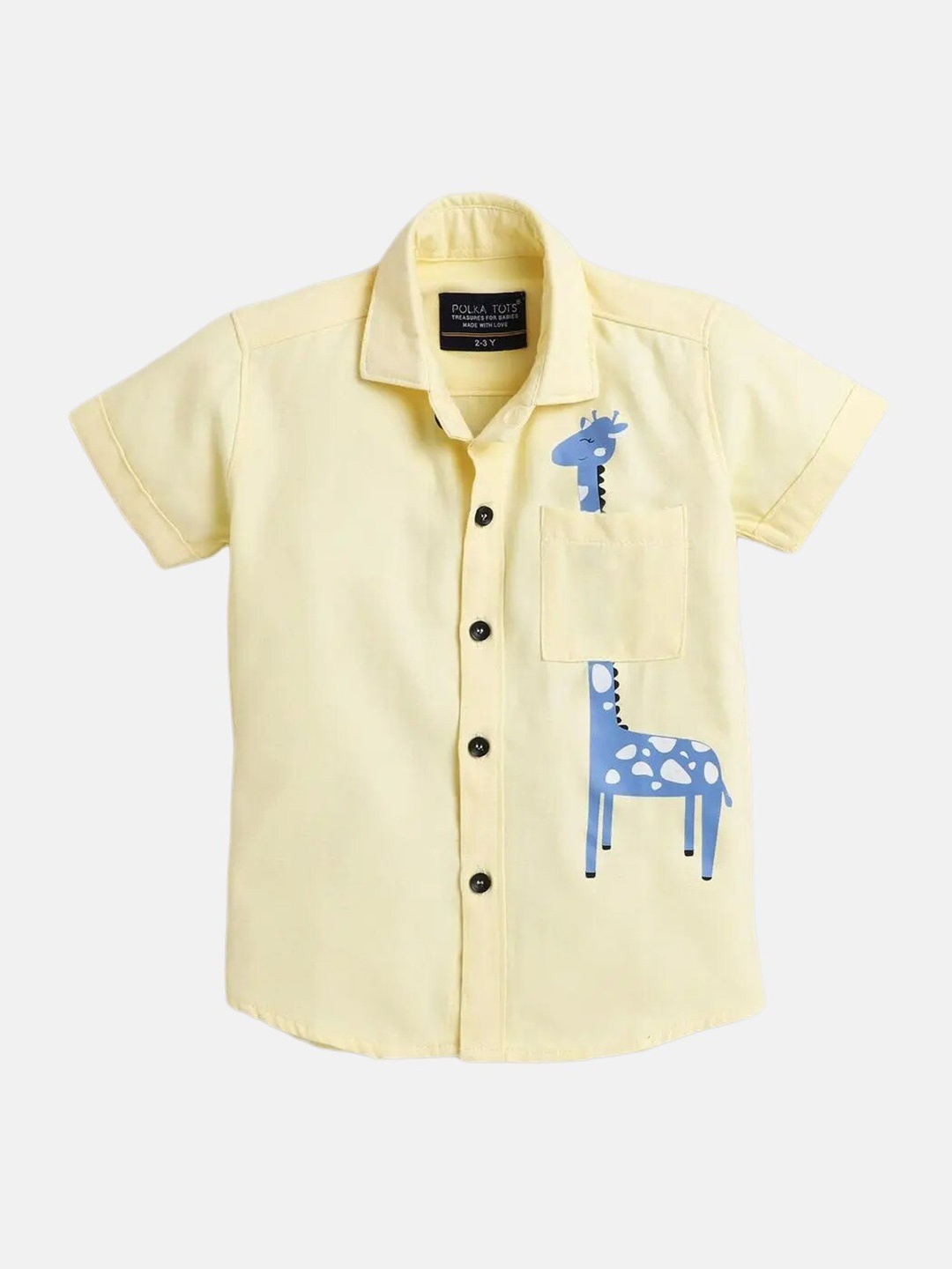 Polka Tots Boys Graphic Printed Cotton Casual Shirt, Yellow