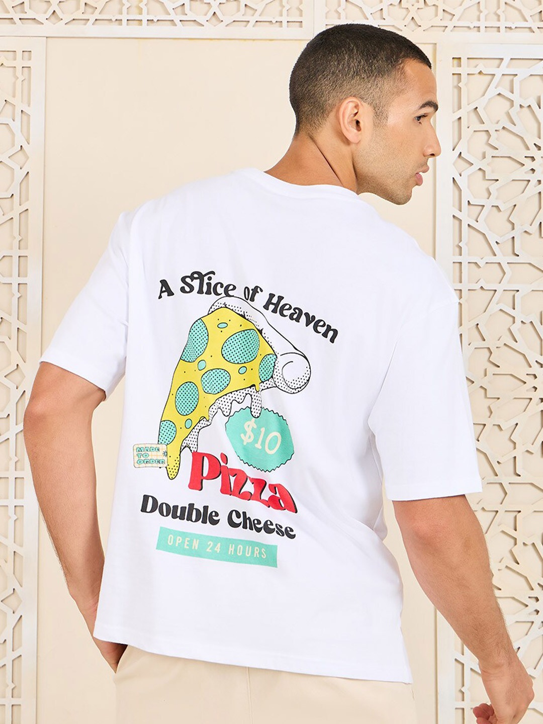 Styli White Front & Back Graphic Pizza Premium Jersey Cotton Oversized T-shirt
Styli White Front & Back Graphic Pizza Premium Jersey Cotton Oversized T-shirt