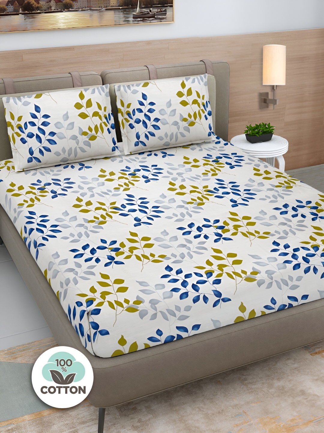 FABINALIV White & Blue Floral Print Cotton Super King Size Bedsheet & 2 Pillow Covers
FABINALIV White & Blue Floral Print Cotton Super King Size Bedsheet & 2 Pillow Covers