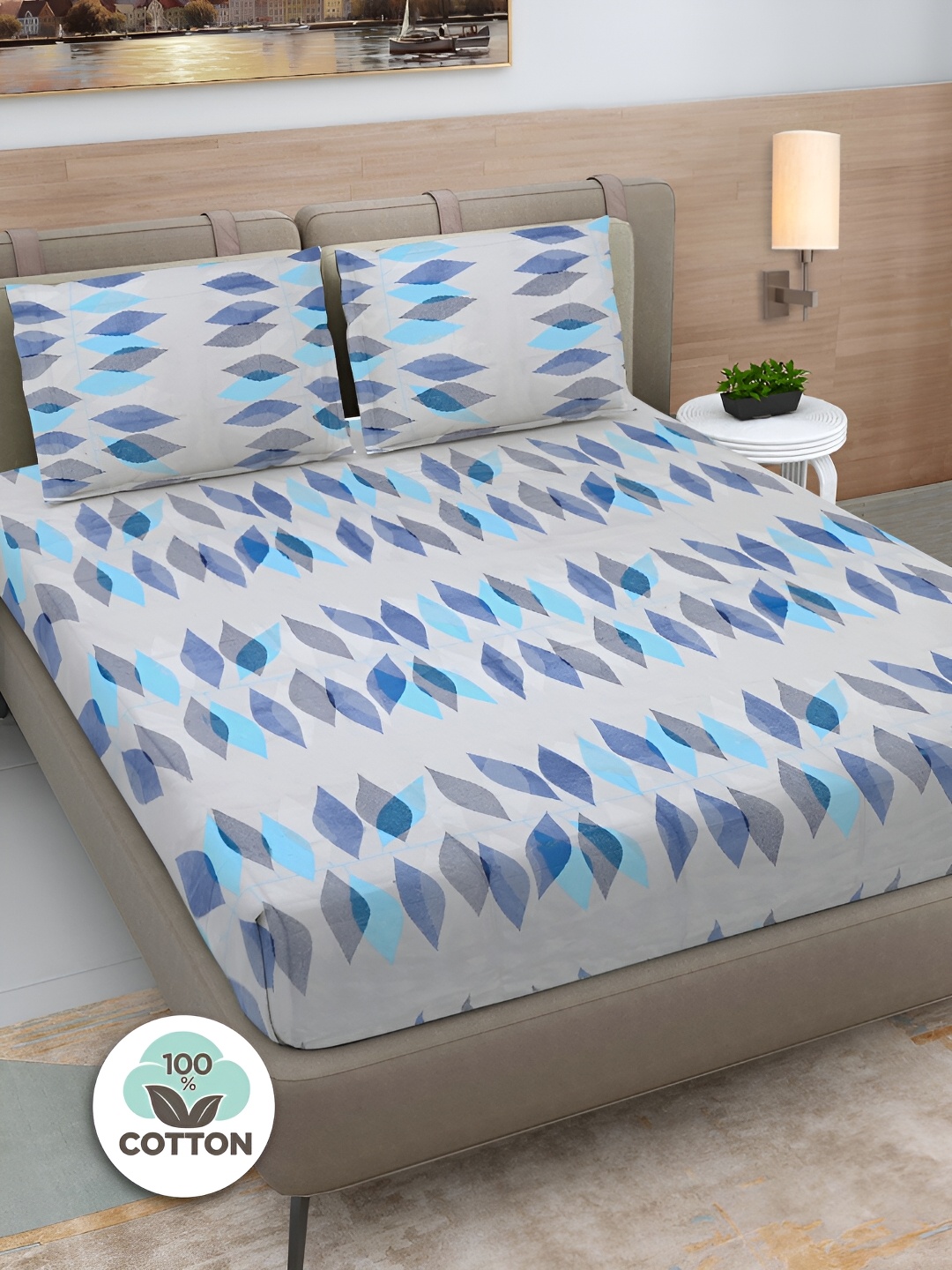FABINALIV Blue & Grey Floral Print Cotton Super King Size Bedsheet & 2 Pillow Covers
FABINALIV Blue & Grey Floral Print Cotton Super King Size Bedsheet & 2 Pillow Covers