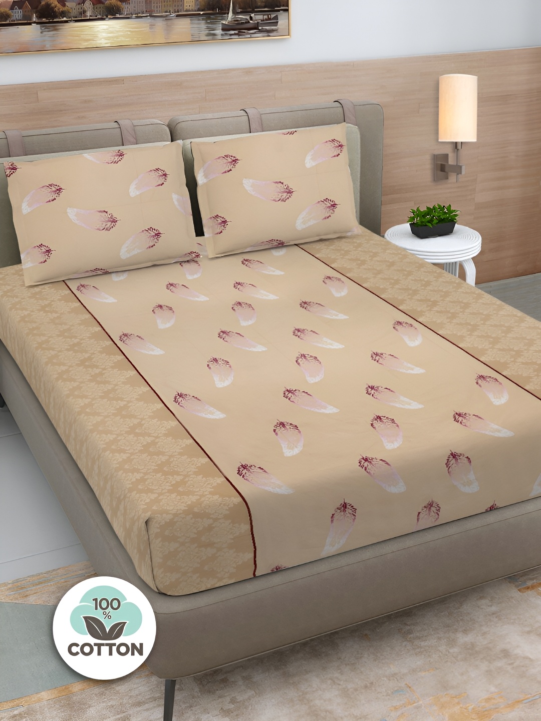 FABINALIV Beige & Purple Floral Print Cotton Super King Size Bedsheet & 2 Pillow Covers
FABINALIV Beige & Purple Floral Print Cotton Super King Size Bedsheet & 2 Pillow Covers