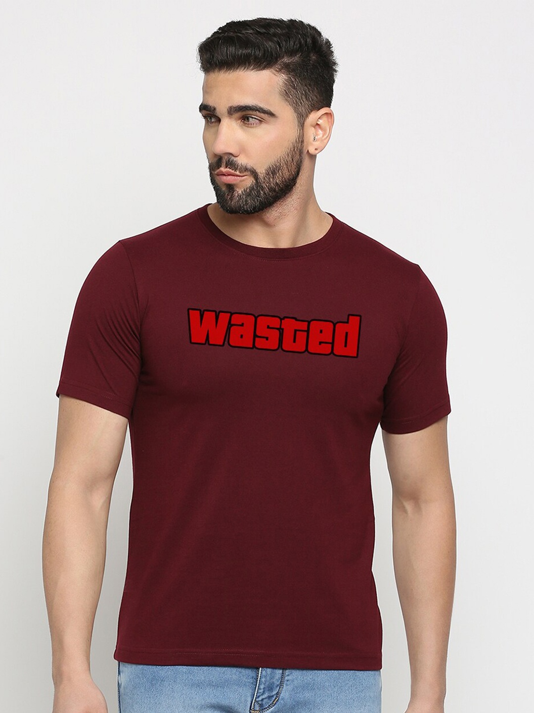 MOD ECRU Unisex Typography Printed Cotton T-shirt, Maroon