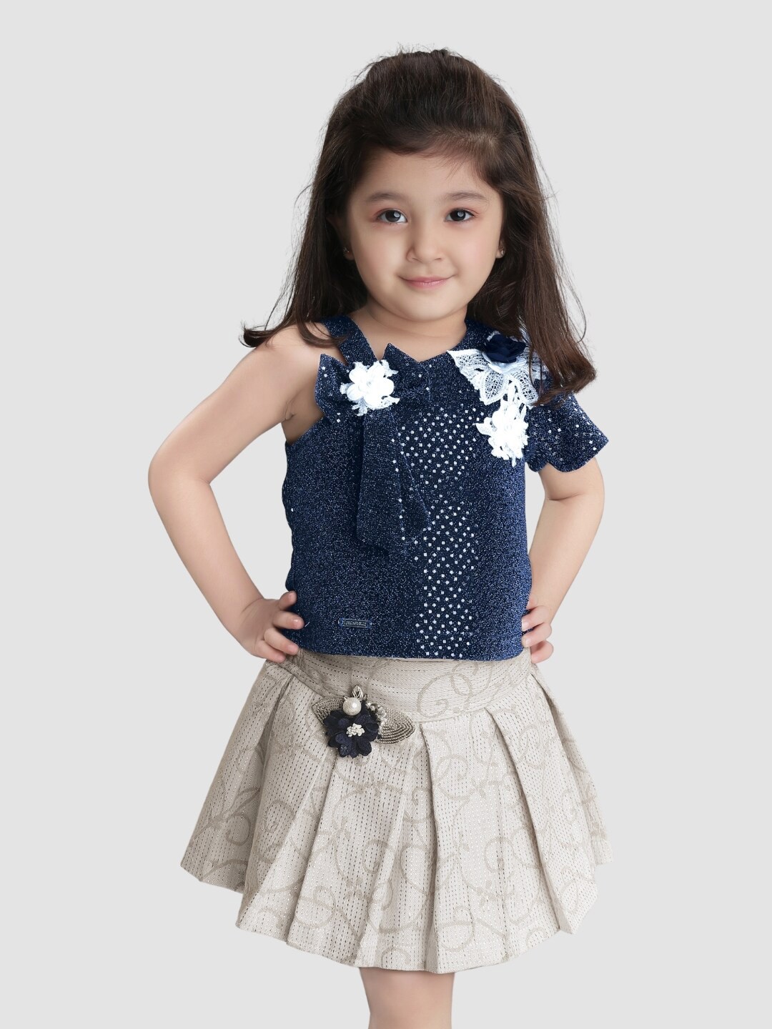 Little Dolly Girls Polka Dot Printed Fit & Flare Gathered or Pleated Dress, Navy blue
Little Dolly Girls Polka Dot Printed Fit & Flare Gathered or Pleated Dress, Navy blue
