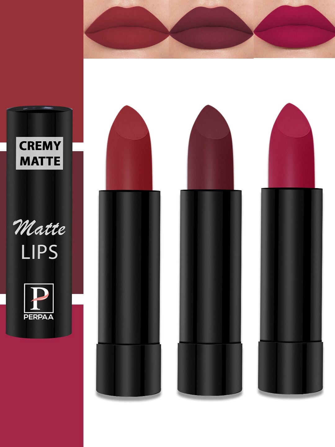PERPAA Set Of 3 Cremy Matte Long Lasting Bullet Lipsticks - 3.5 gm Each- 84-86-95, Red
PERPAA Set Of 3 Cremy Matte Long Lasting Bullet Lipsticks - 3.5 gm Each- 84-86-95, Red