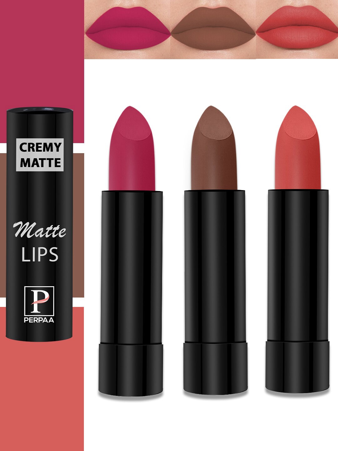 PERPAA Set Of 3 Cremy Matte Lipstick Jojoba Oil & Butter-3.5gm Each-60-62-67-110, Multi
PERPAA Set Of 3 Cremy Matte Lipstick Jojoba Oil & Butter-3.5gm Each-60-62-67-110, Multi