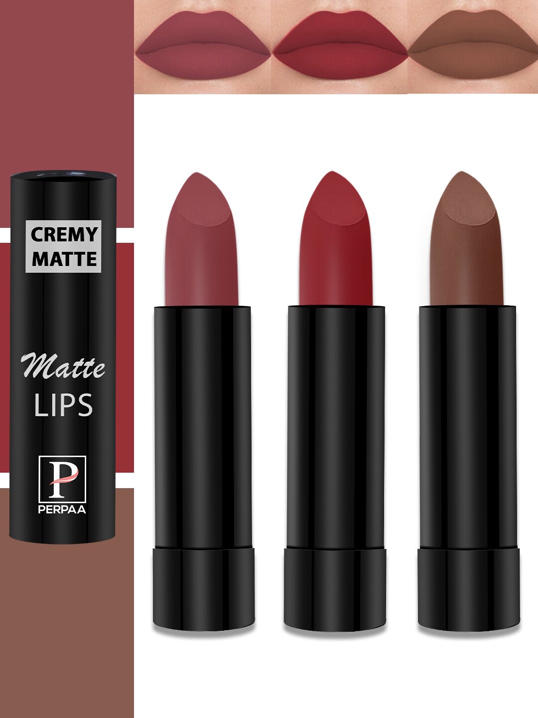 PERPAA Set Of 3 Cremy Matte Long Lasting Bullet Lipstick - Shades 110, 111, 86, Multi
PERPAA Set Of 3 Cremy Matte Long Lasting Bullet Lipstick - Shades 110, 111, 86, Multi