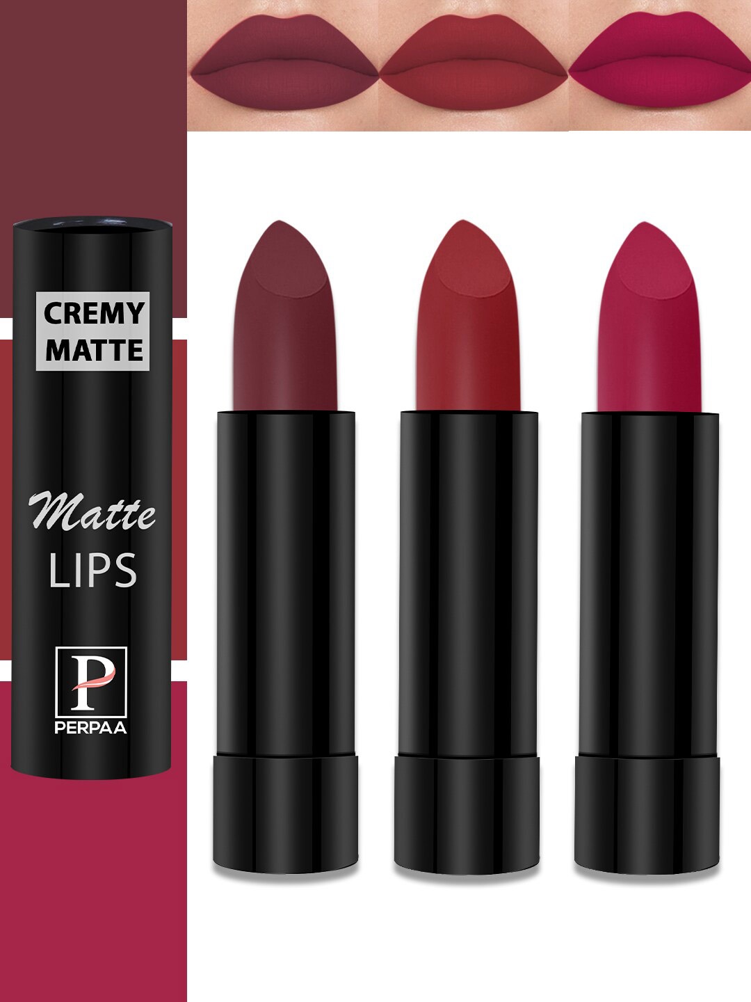 PERPAA Cremy Matte Set Of 3 Long Lasting Lipstick - 3.5g Each-Tan Red-Magenta-Crimson Red, Multi
PERPAA Cremy Matte Set Of 3 Long Lasting Lipstick - 3.5g Each-Tan Red-Magenta-Crimson Red, Multi