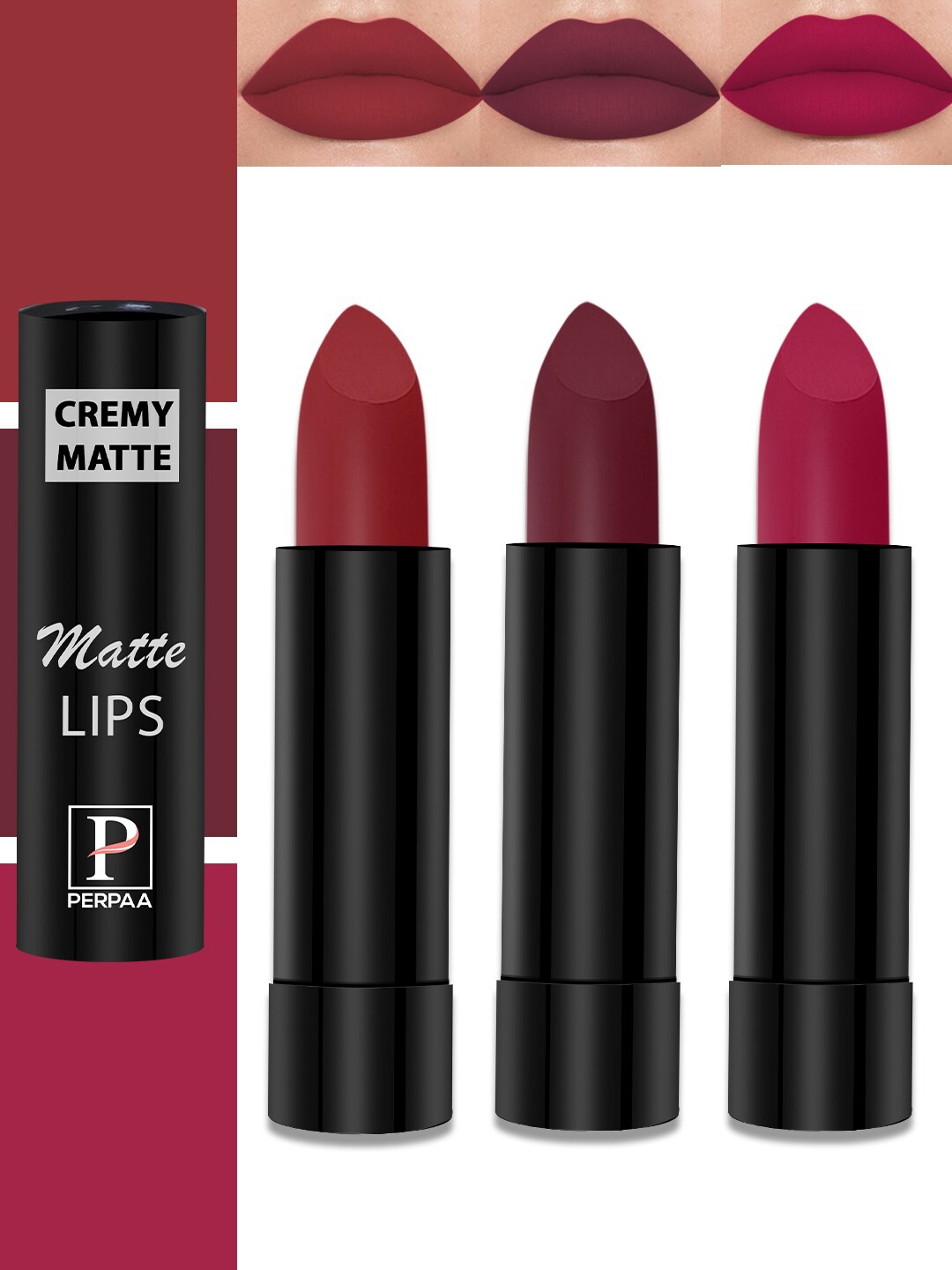 PERPAA Cremy Matte Set Of 3 Long Lasting Lipstick - 3.5g Each- Magenta-Crimson Red-Maroon, Multi
PERPAA Cremy Matte Set Of 3 Long Lasting Lipstick - 3.5g Each- Magenta-Crimson Red-Maroon, Multi