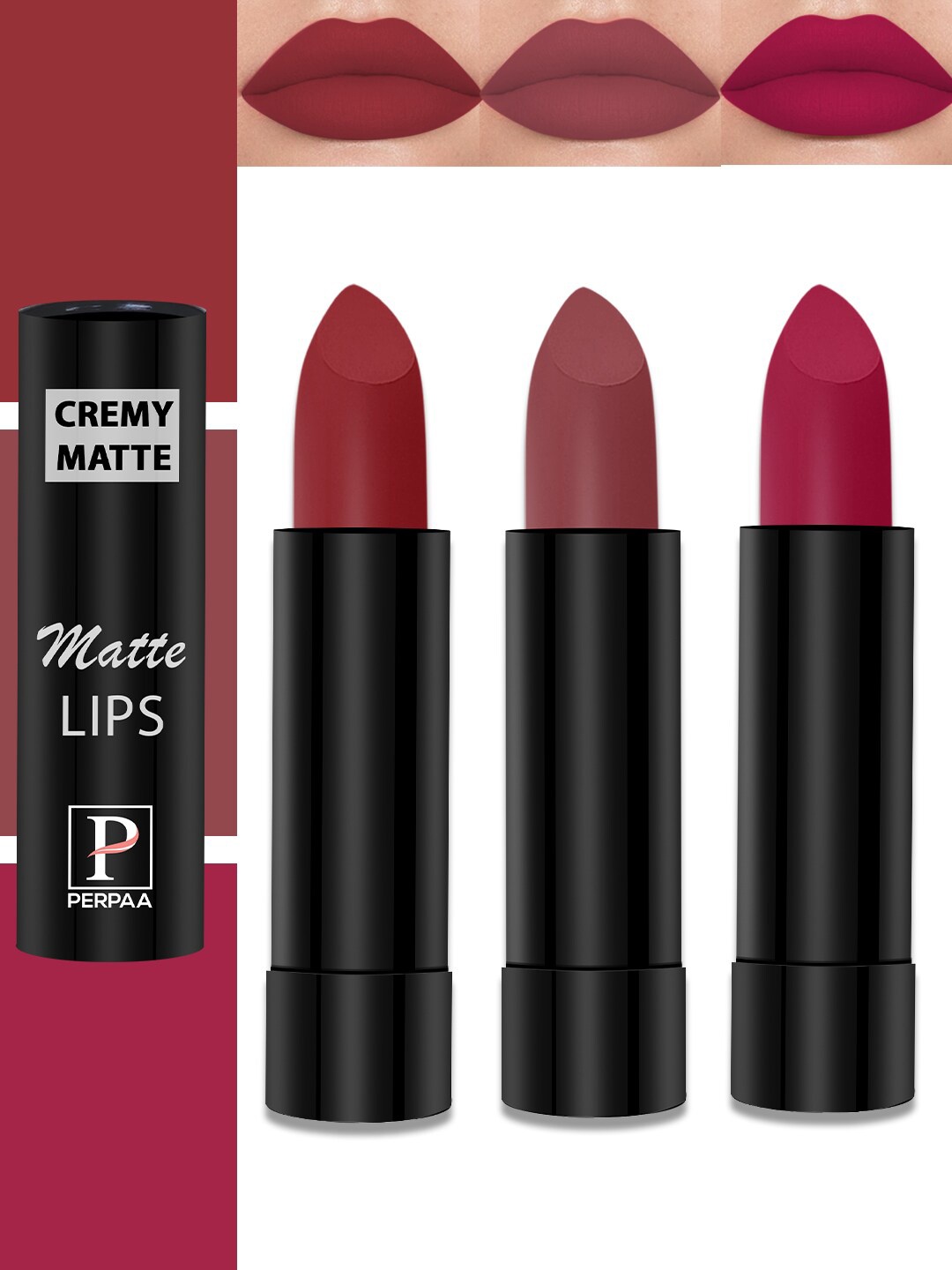 PERPAA Cremy Matte Set Of 3 Lipstick With Jojoba Oil- 3.5g Each-Magenta-Crimson Red-Red, Multi
PERPAA Cremy Matte Set Of 3 Lipstick With Jojoba Oil- 3.5g Each-Magenta-Crimson Red-Red, Multi