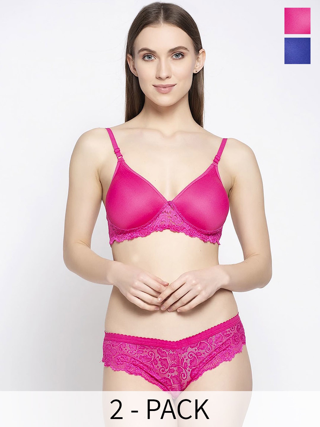AROUSY Pack Of 2 Self Design Lingerie Set, Blue