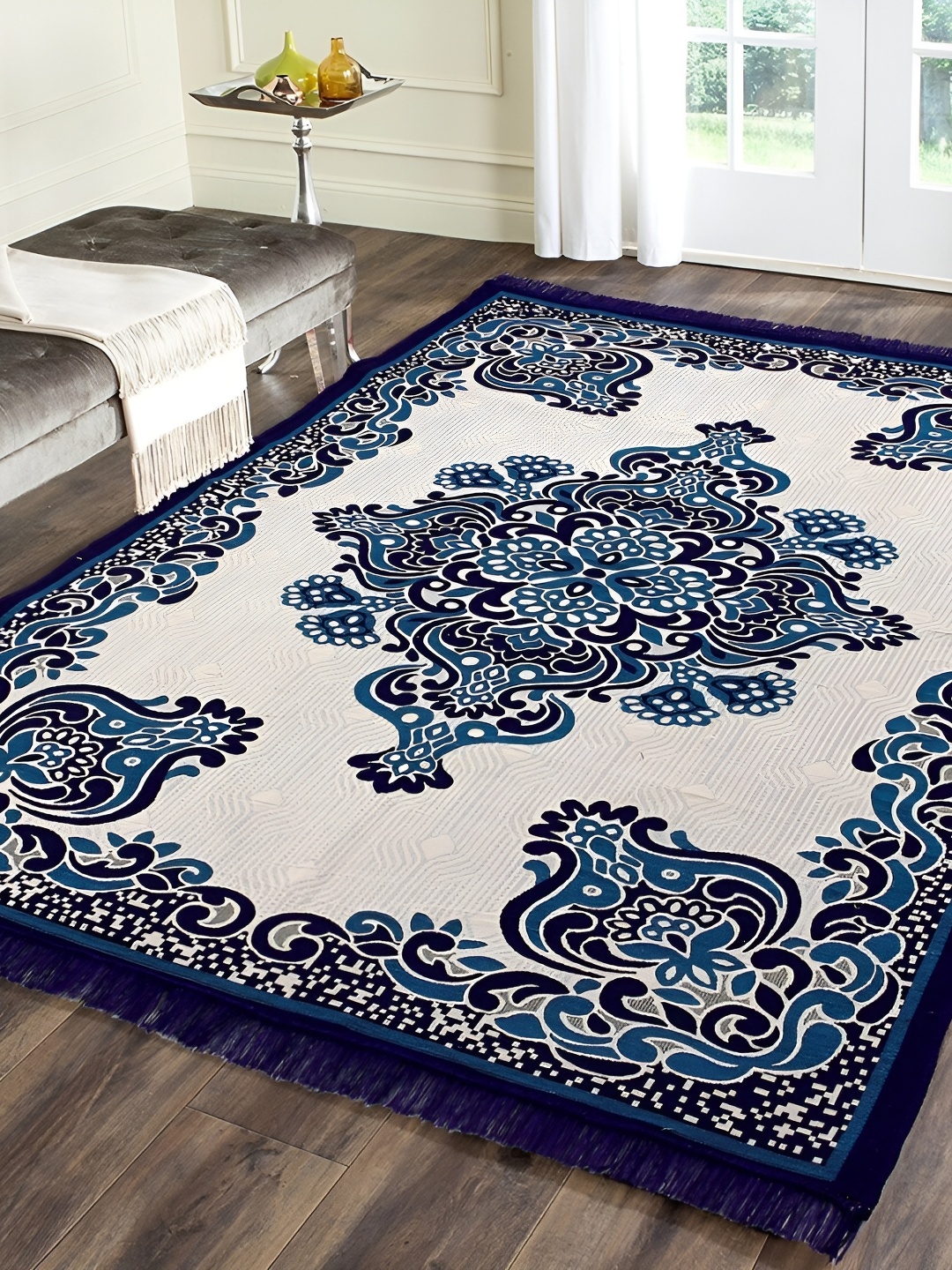 ZESTURE Beige Floral Printed Carpet, Brown