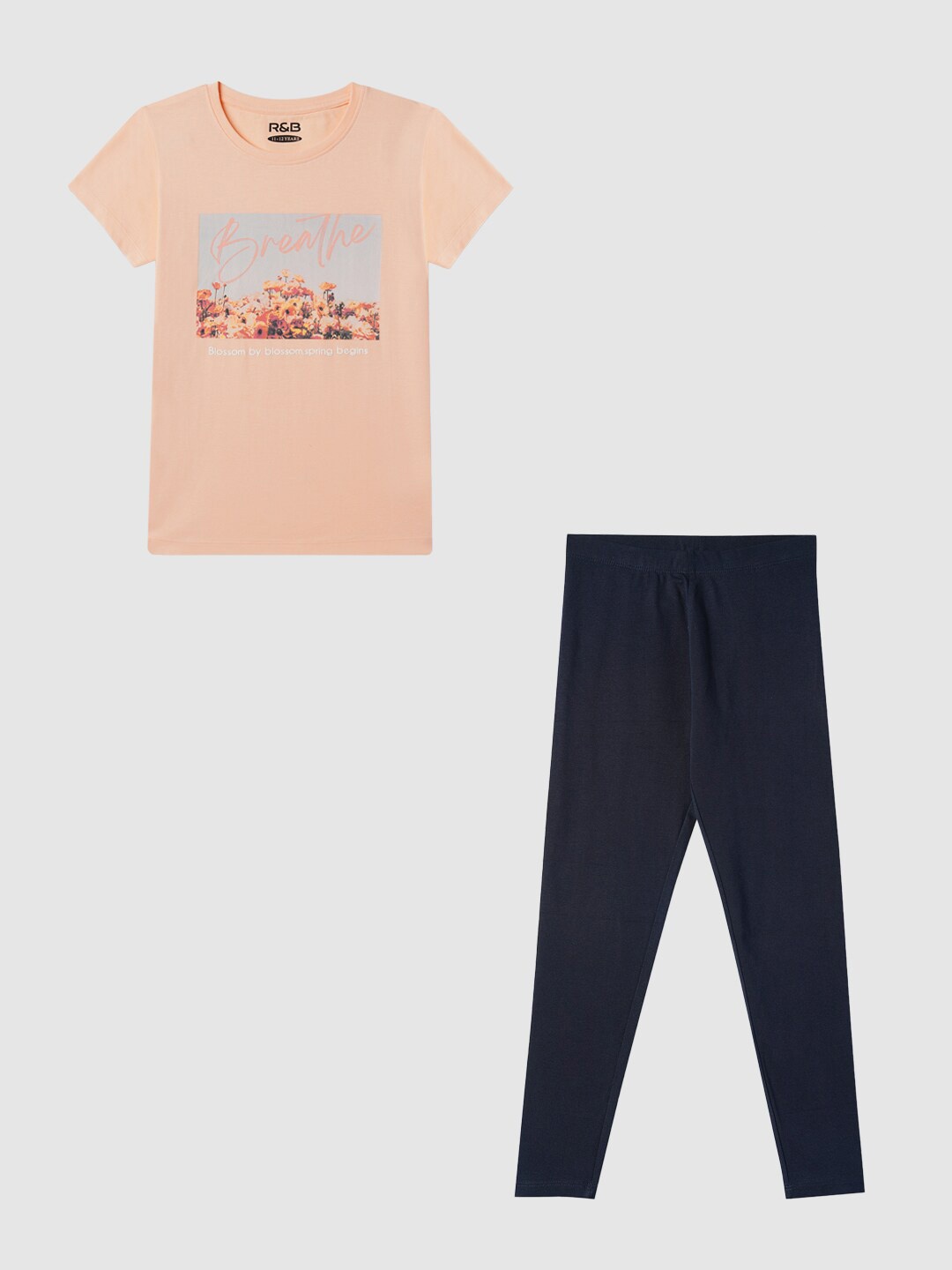 R&B Girls Printed T-shirt With Leggings, Orange