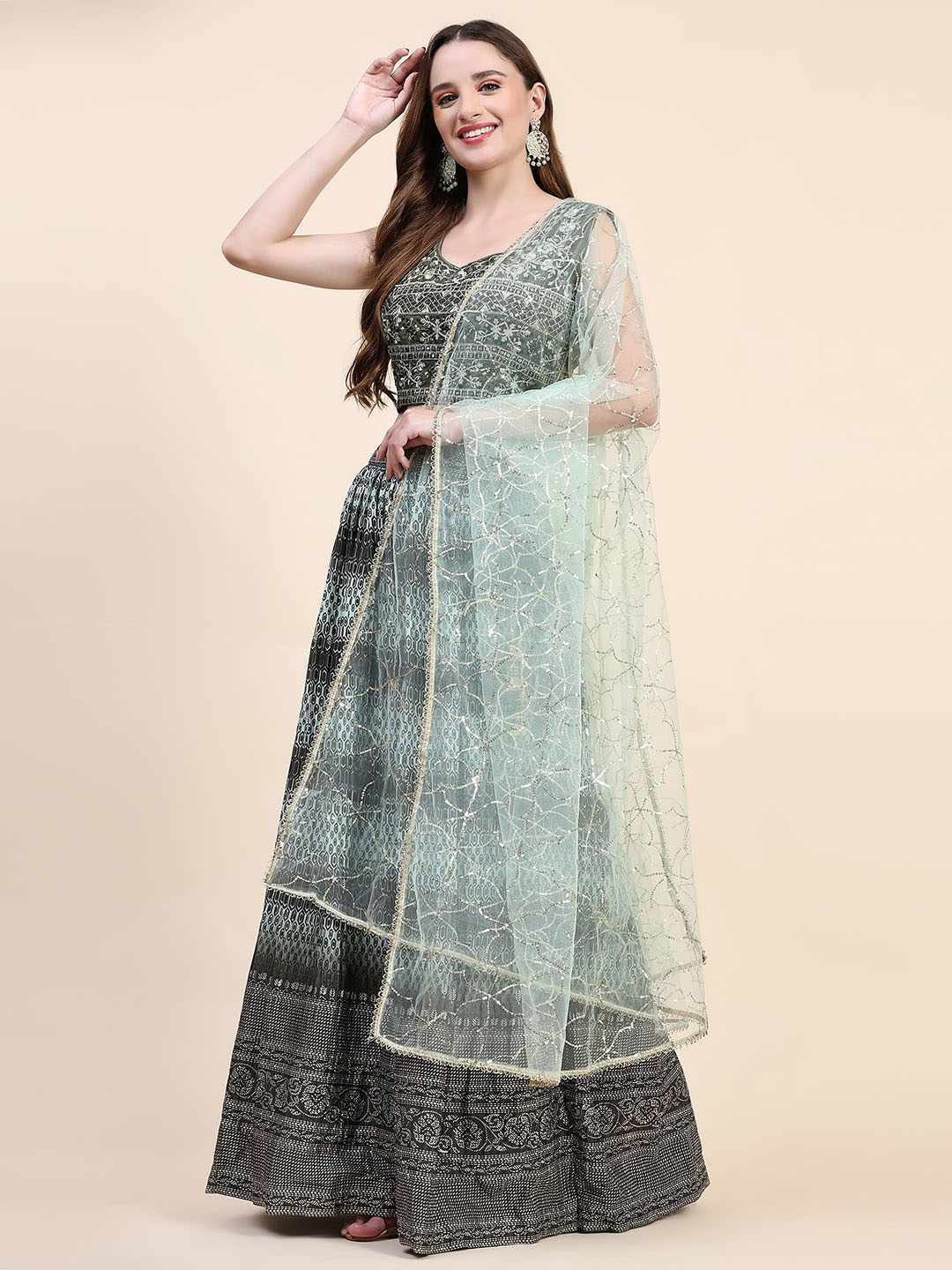 AMOHA TRENDZ Embroidered Beads and Stones Foil Print Ready to Wear Lehenga & Blouse With Dupatta, Green
AMOHA TRENDZ Embroidered Beads and Stones Foil Print Ready to Wear Lehenga & Blouse With Dupatta, Green